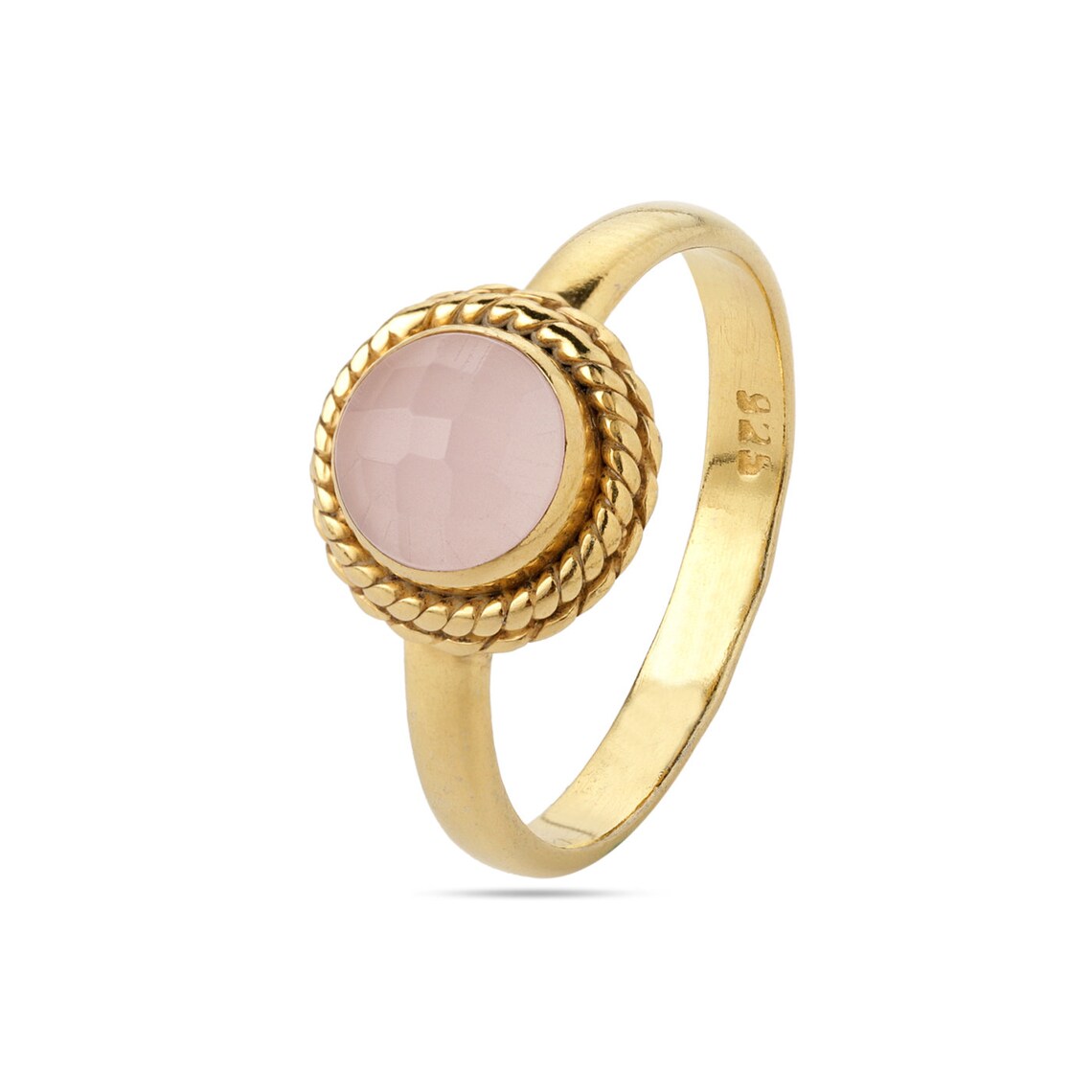 Pink Chalcedony Ring, 925 Sterling Silver Round Chalcedony Gold Ring