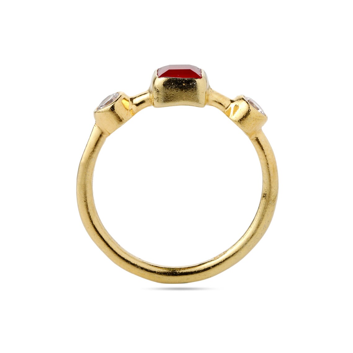 Ruby Birthstone Gold Ring, Multi Stone Ring, Ruby Crystal Engagement Ring