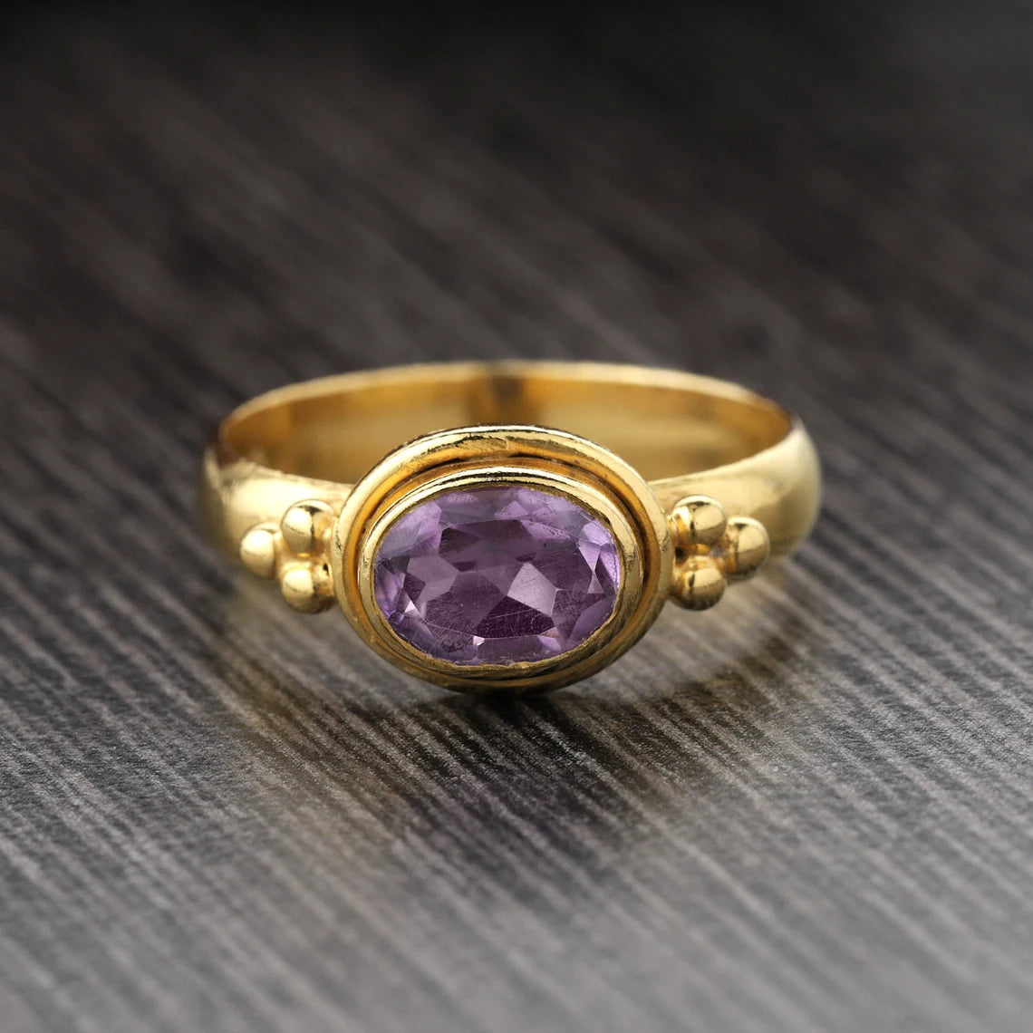 Oval Amethyst Gold Ring, Sterling Silver Amethyst Gemstone Ring