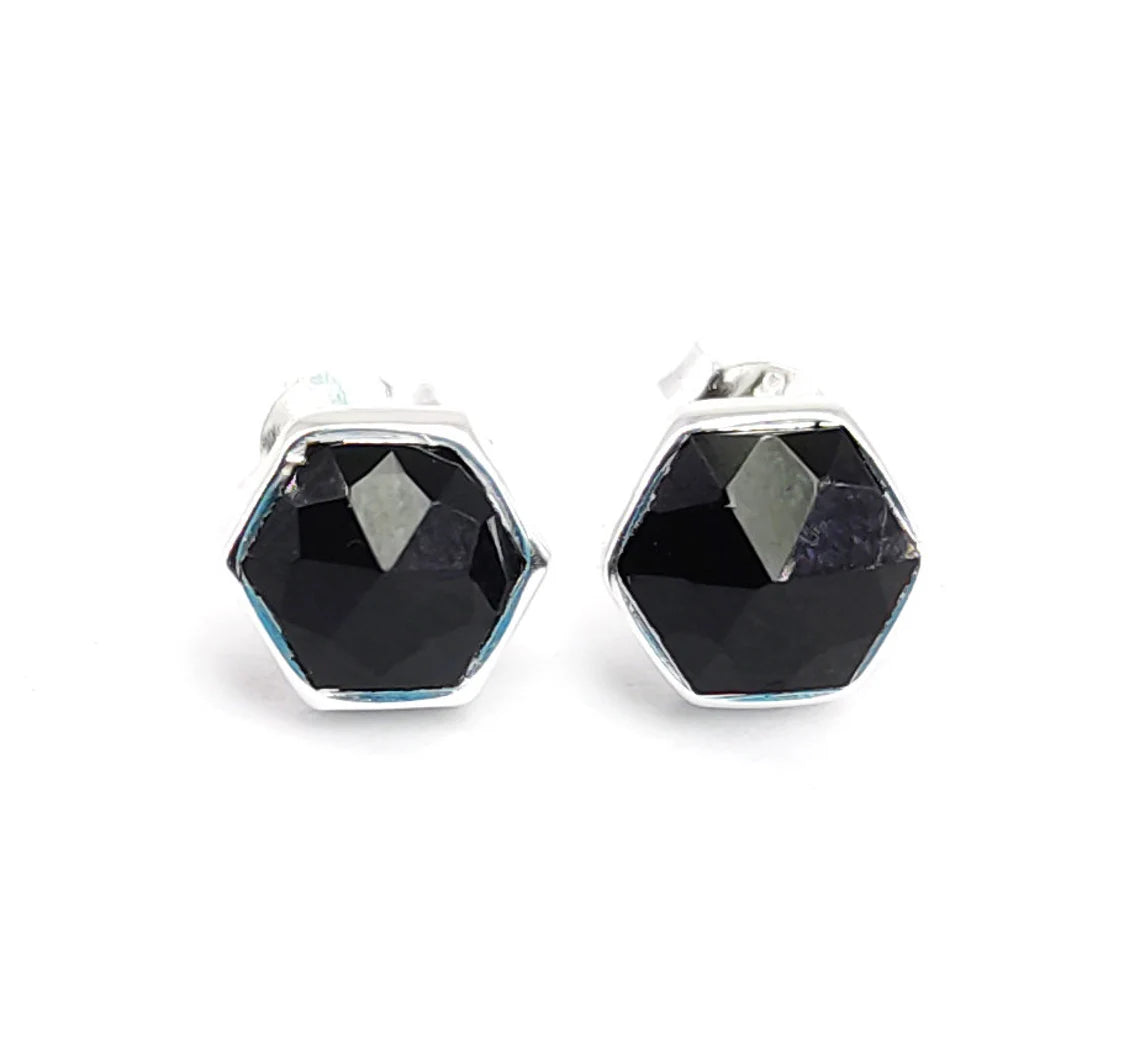 Black Onyx Stud Earrins, Black Gemstone Stud Earring