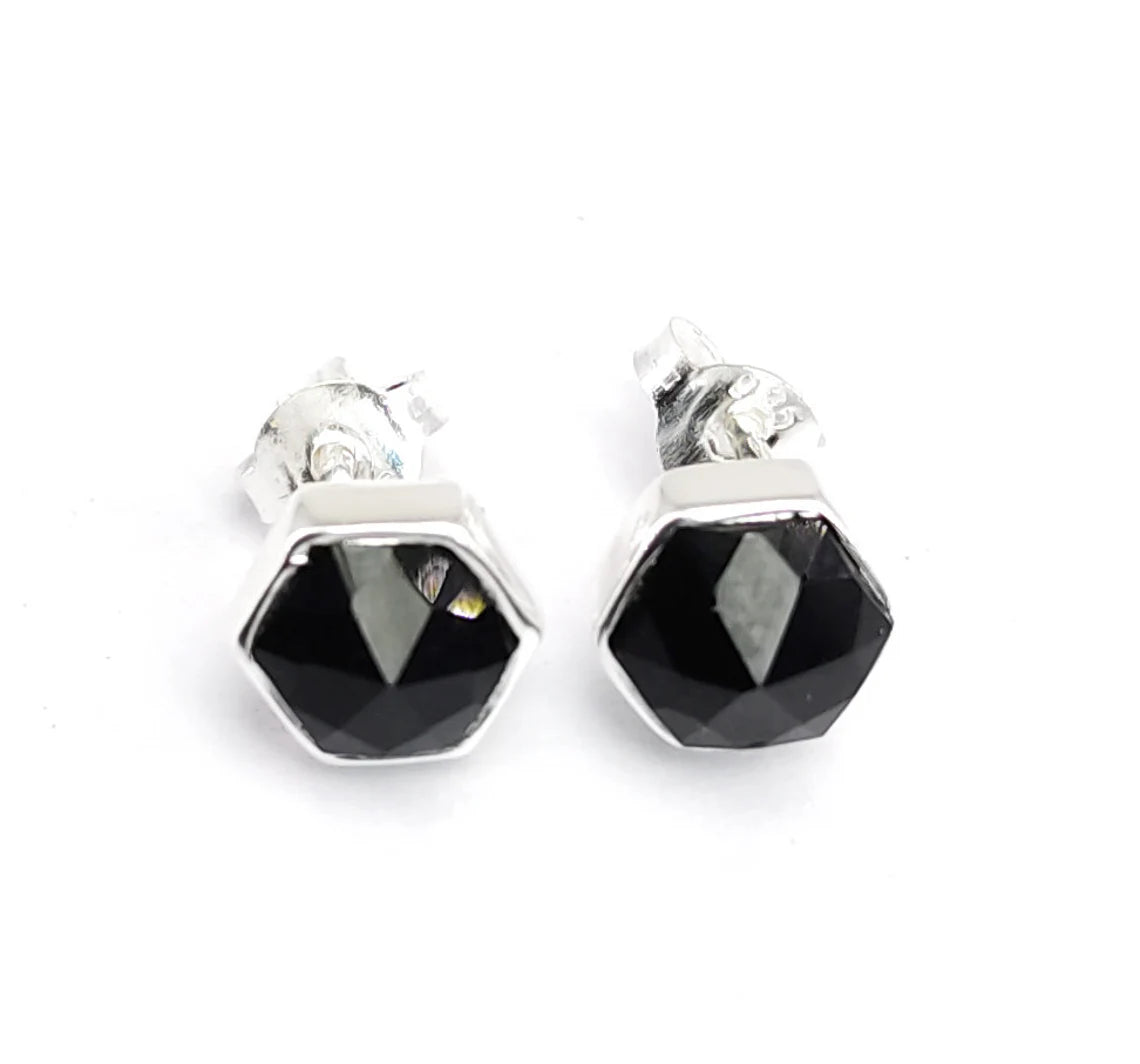 Black Onyx Stud Earrins, Black Gemstone Stud Earring