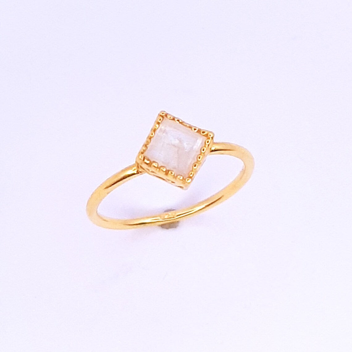 Delicate rainbow Moonstone Gold Plated silver Ring