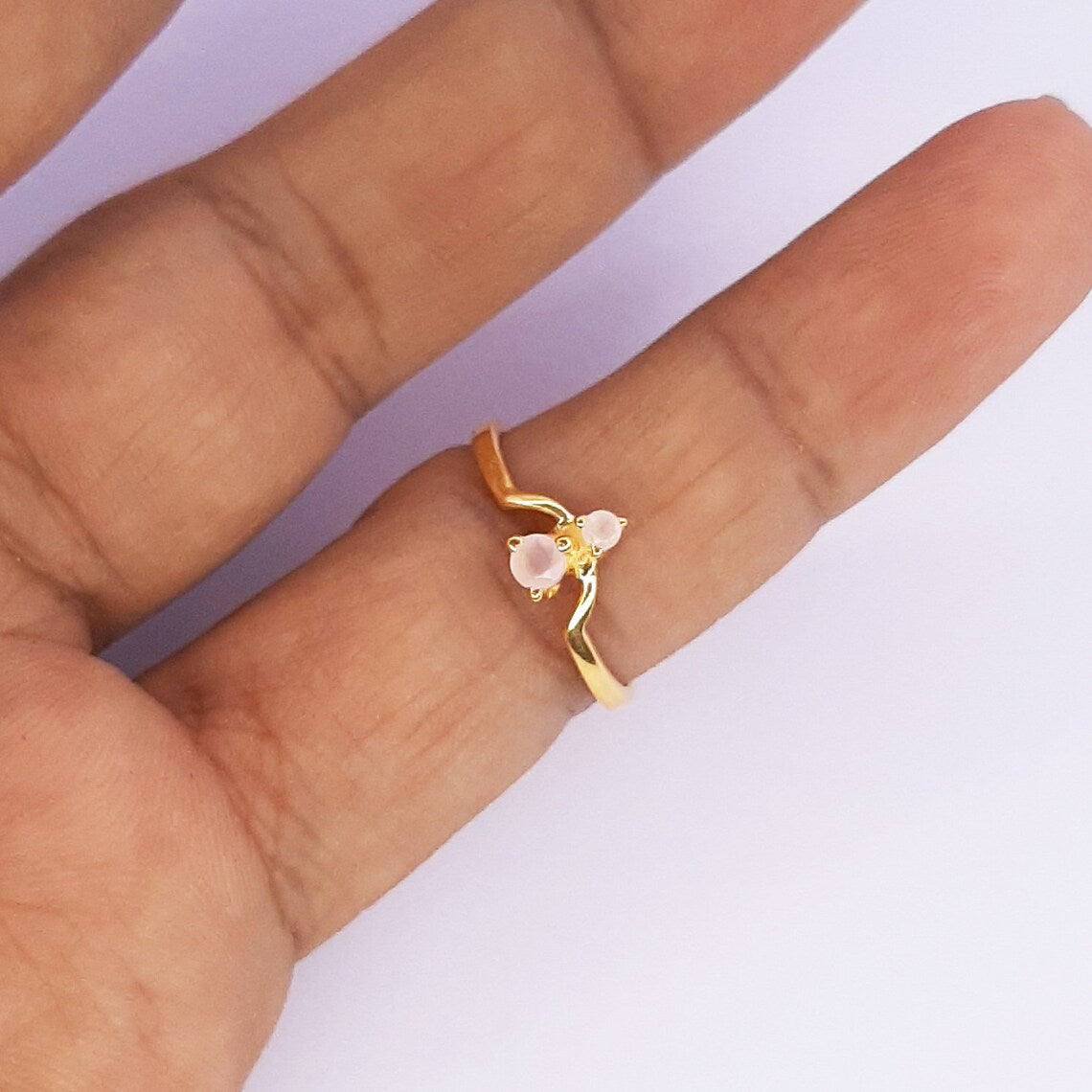 Natural Pink Chalcedony Ring, October Birthstone, Pink Chalcedony Ring, New Mom Gift, 18k Gold Vermeil Ring, round stones ring