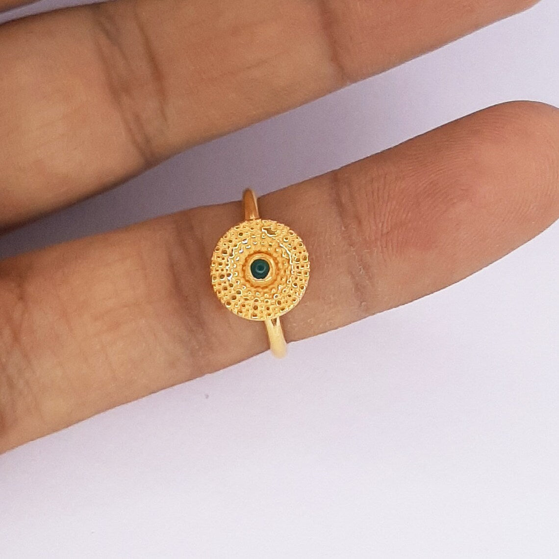 Natural Green Onyx Ring - Bezel Ring - Round Gemstone Ring - December Birthstone - 925 Sterling Silver - Cocktail Ring - Gold Ring