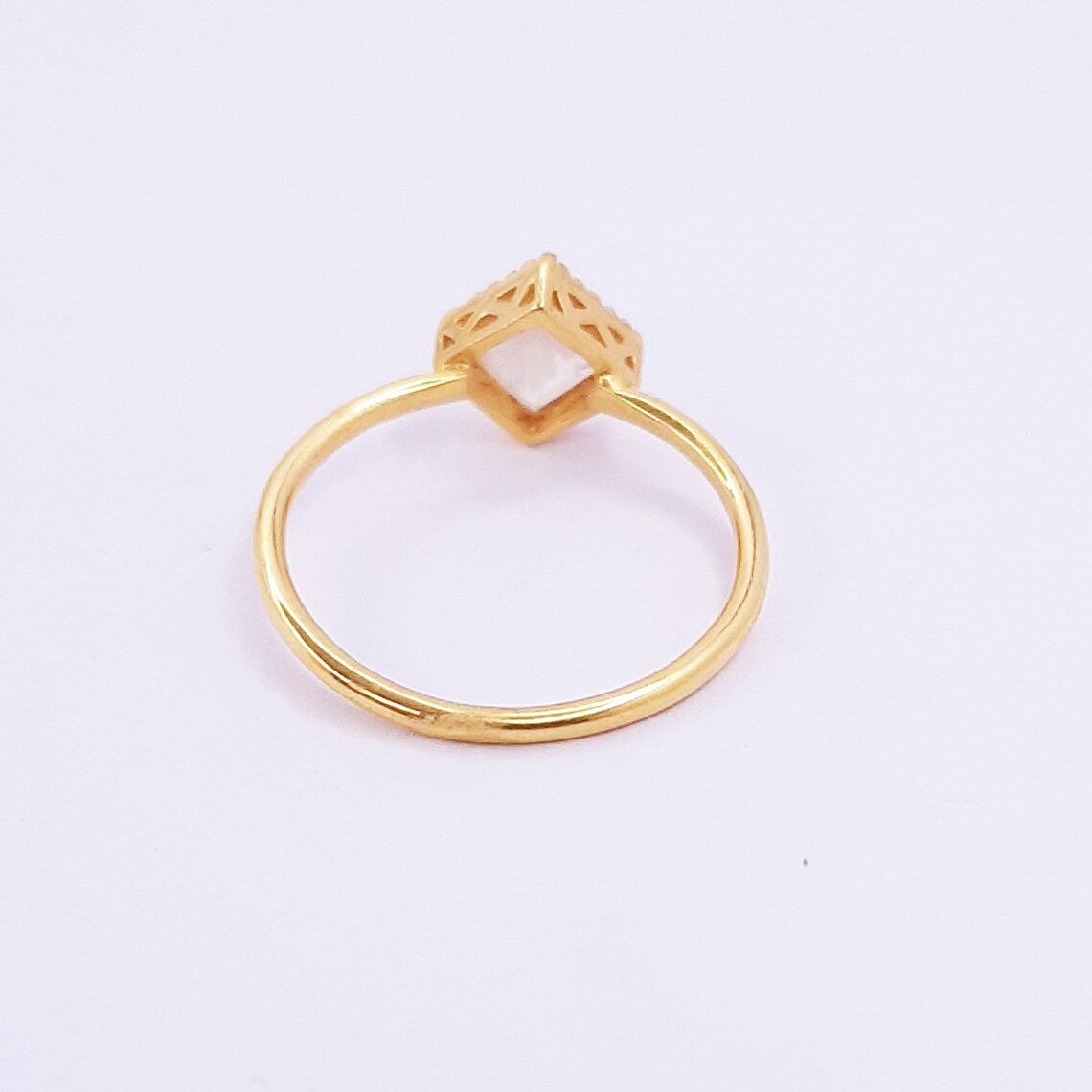 Delicate rainbow Moonstone Gold Plated silver Ring