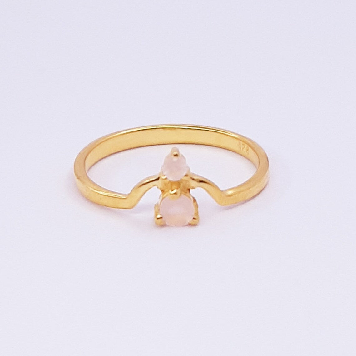 Natural Pink Chalcedony Ring, October Birthstone, Pink Chalcedony Ring, New Mom Gift, 18k Gold Vermeil Ring, round stones ring