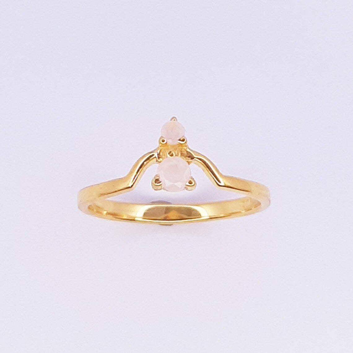 Natural Pink Chalcedony Ring, October Birthstone, Pink Chalcedony Ring, New Mom Gift, 18k Gold Vermeil Ring, round stones ring