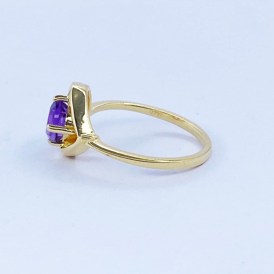 Purple Amethyst Ring Gold - February Birthstone Ring - Gemstone Ring - Stacking Ring - Gold Plated Ring - Round Ring