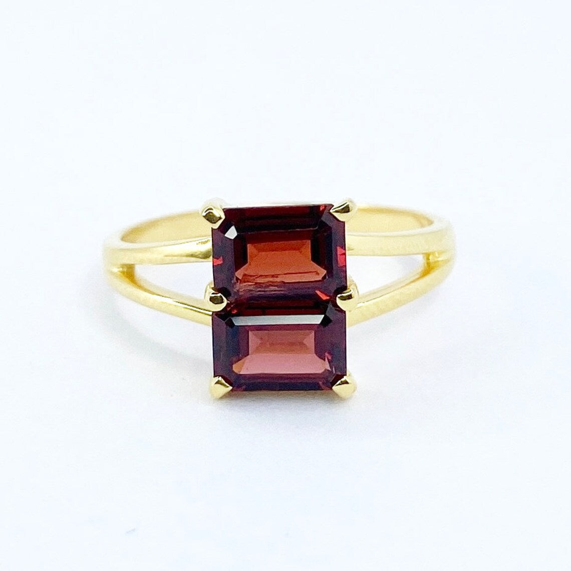 wo Garnet Ring, Sterling Silver Ring, Gold Plated Ring, Handmade Hammered Ring, Statement Ring, Proposal Ring, January Birthstone Ring