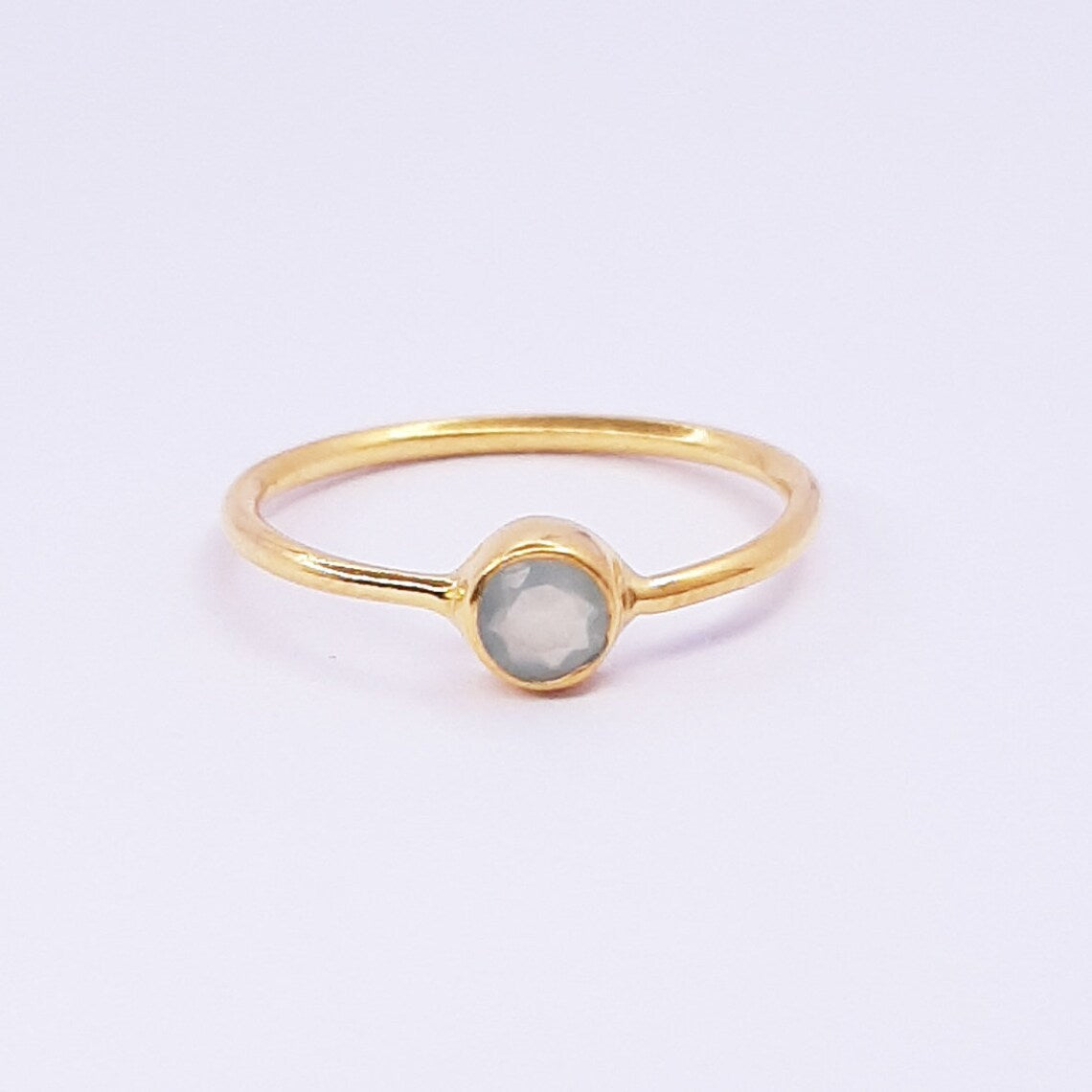 qua Onyx Round Gold Ring - Aqua Chalcedony Ring,