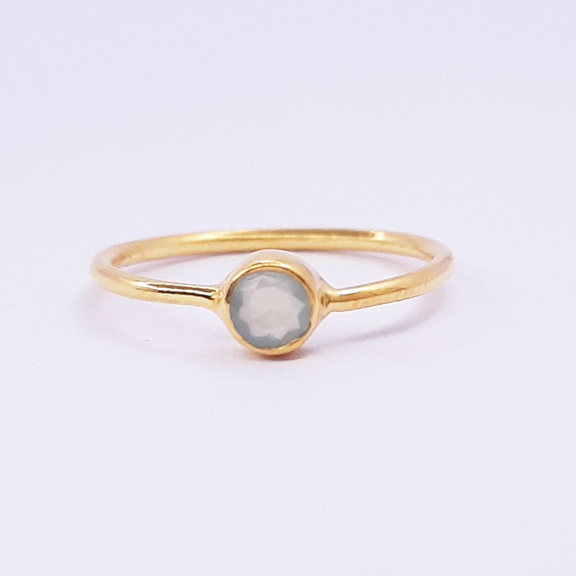 qua Onyx Round Gold Ring - Aqua Chalcedony Ring,