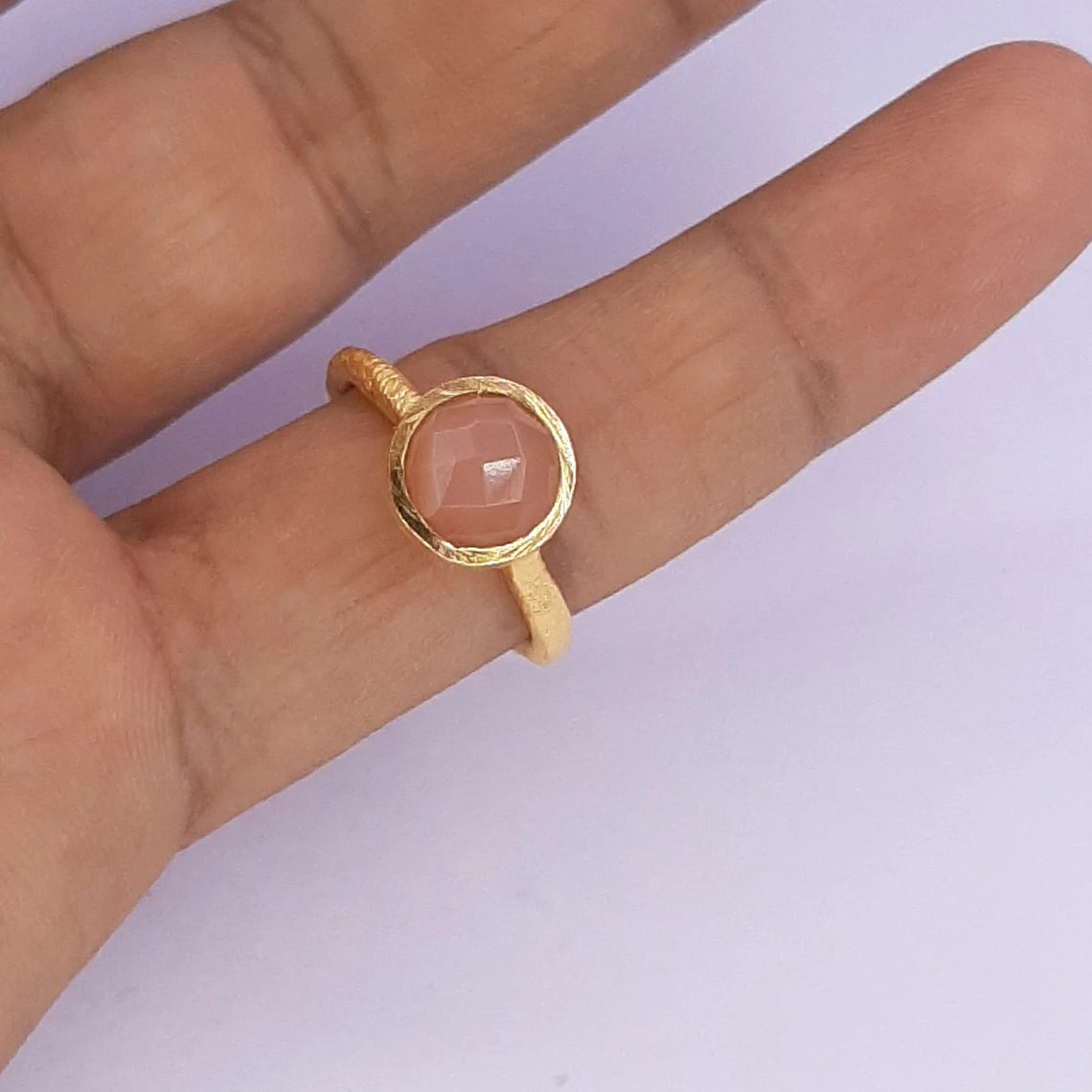 Peach Color Gemstone Ring- moonstone ring, Gold Ring