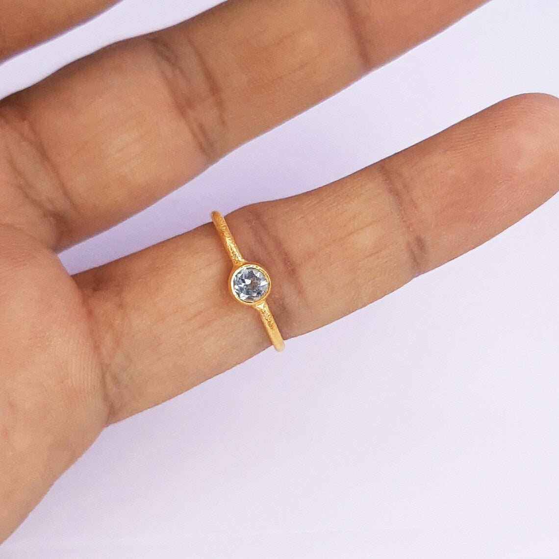 Natural Blue Topaz Minimalist Gold Ring