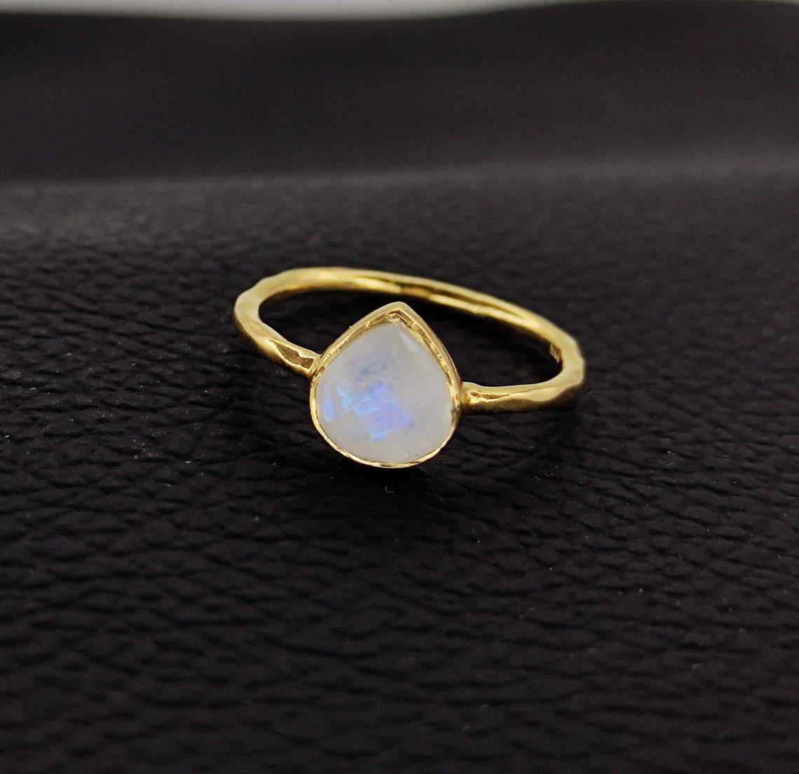 Rainbow Moonstone Ring // Gold Moonstone Ring // Heart Moonstone Ring // Moonstone Stacking Ring // Gold Silver Moonstone Ring