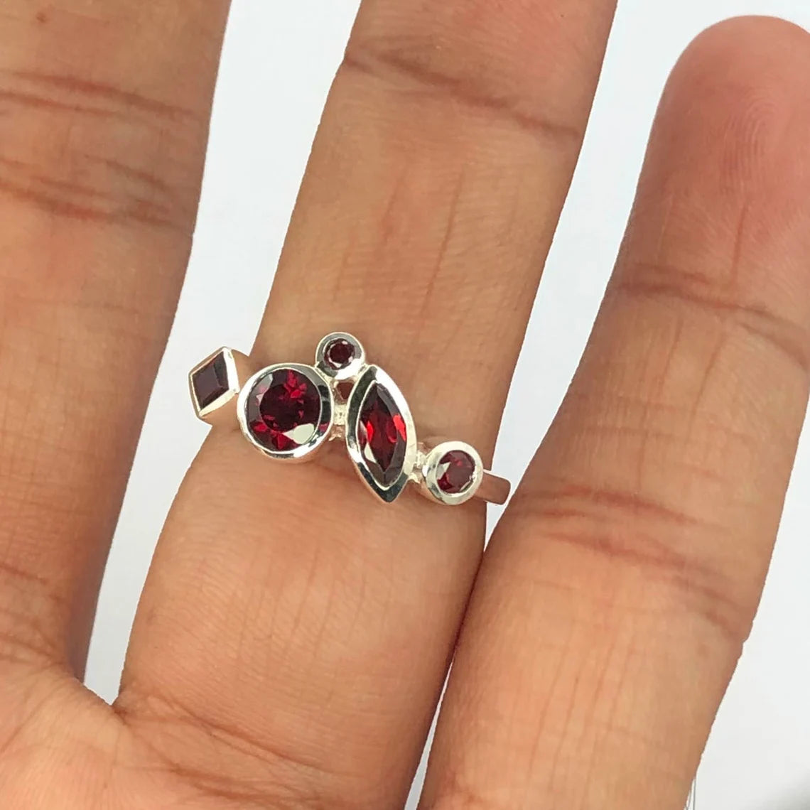 Multi Garnet Sterling Silver Engagement Ring