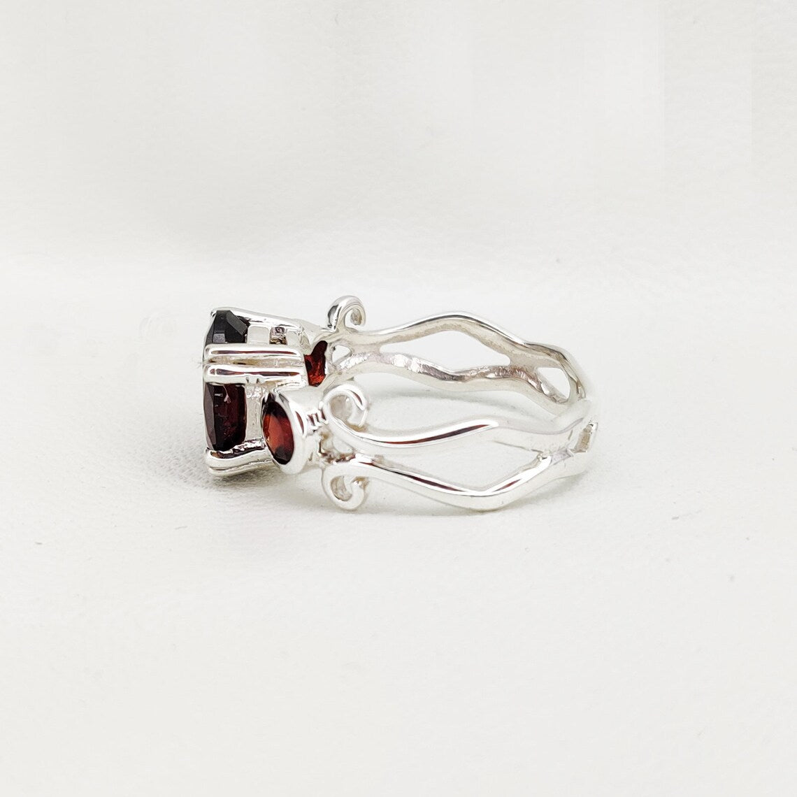 Garnet Gold Ring, Natural Garnet Ring, January Birthstone Ring, Gemstone Ring, Sterling Silver Stack Ring