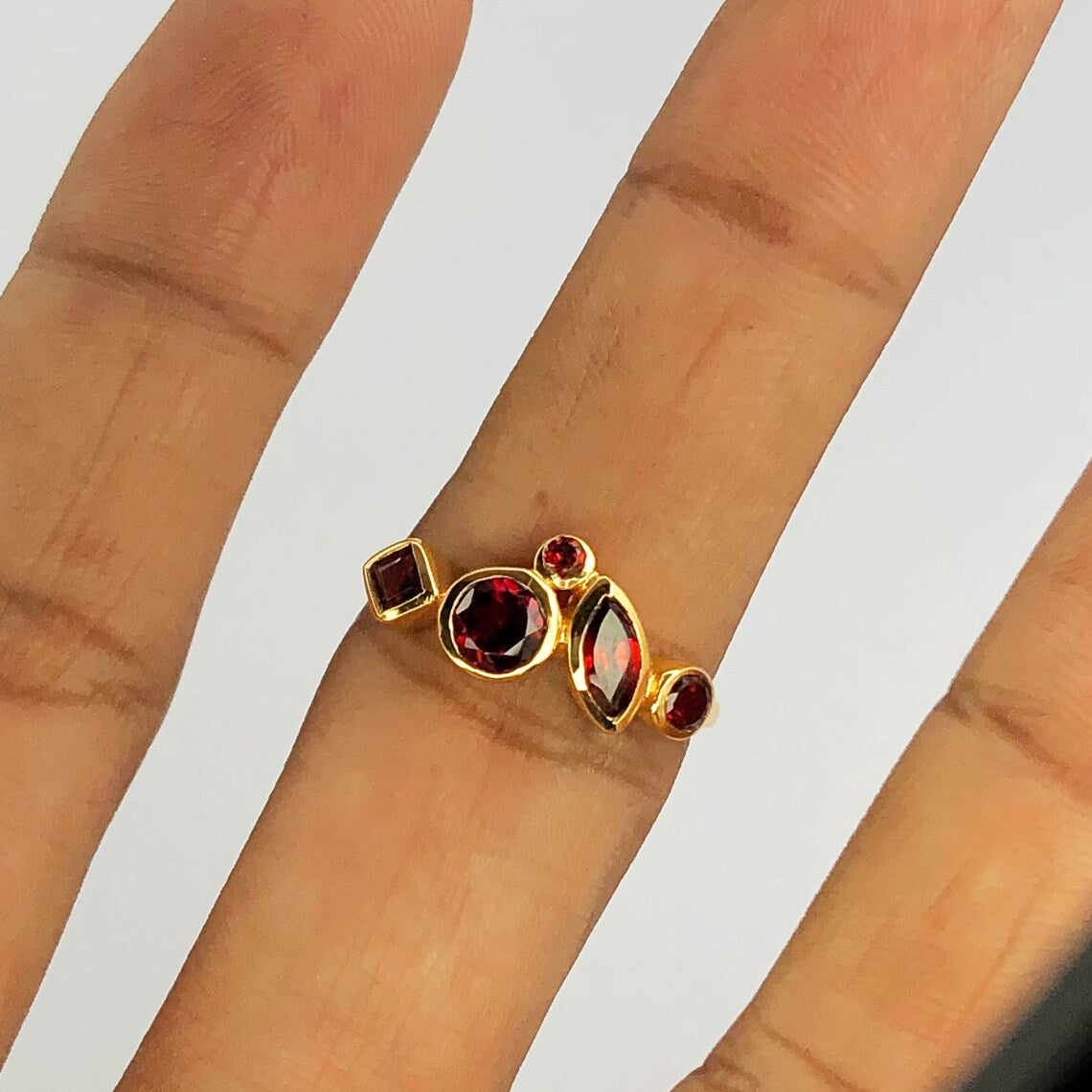 Multi Garnet Cluster Ring, Garnet gemstone ring, Multi shape garnet Ring, Sterling Silver Garnet Ring, Handmade Garnet Gold Ring