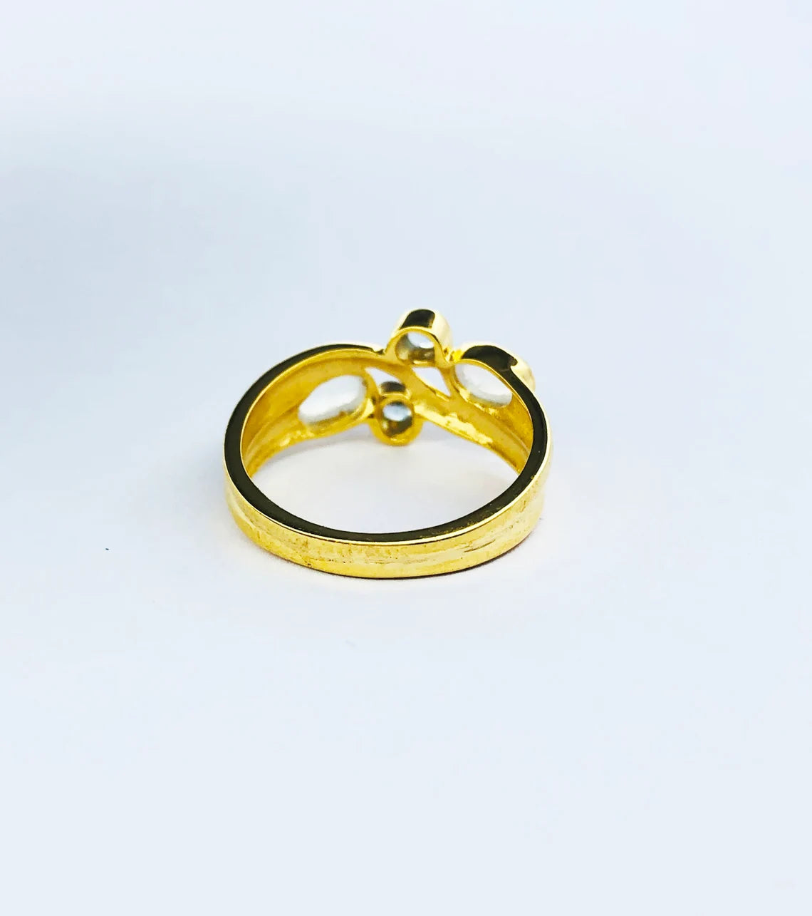 Rainbow Moonstone & Blue Topaz Gold Plated Ring, Multi Gemstone Gold Ring