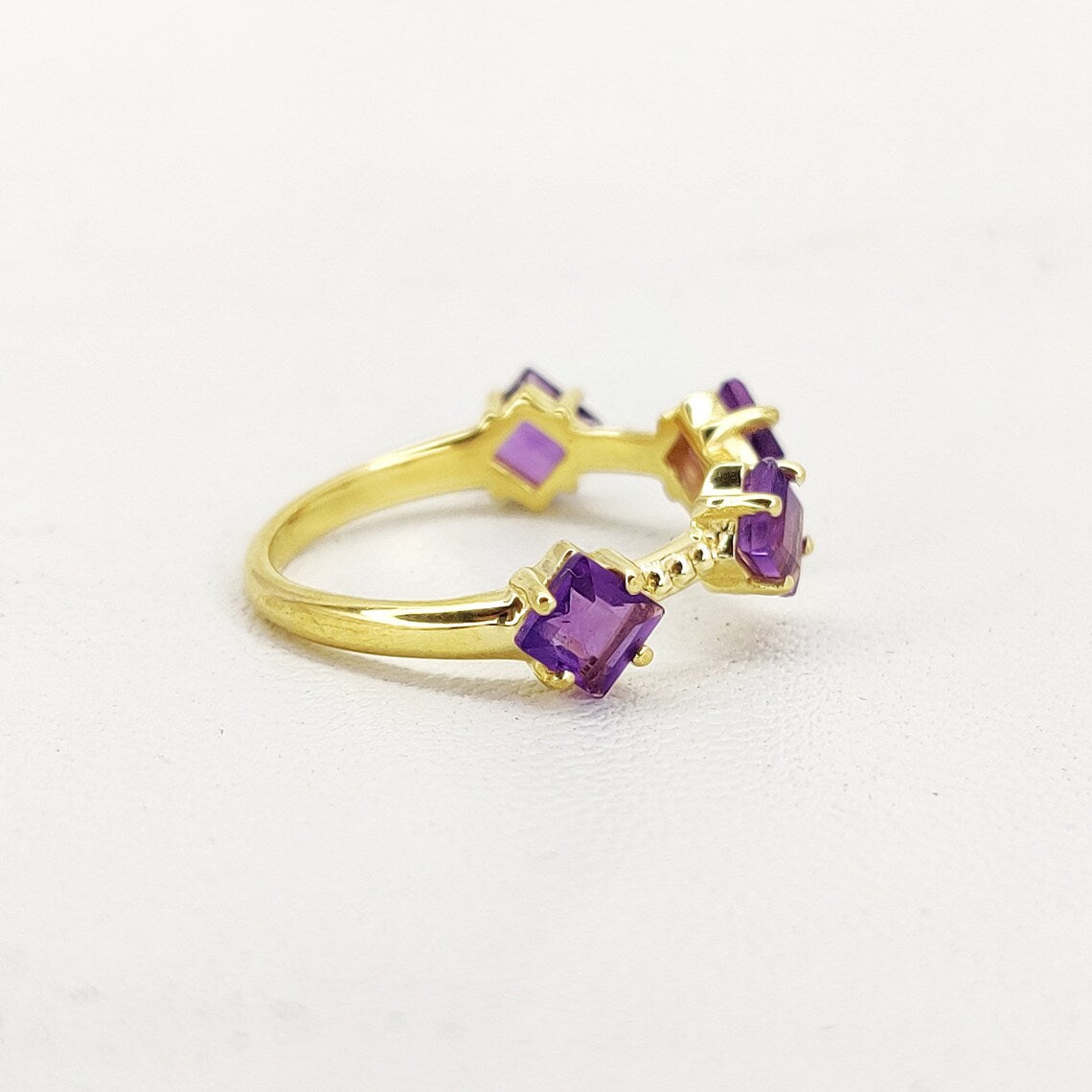 Amazing Amethyst Square Faceted Gemstone Studded Gold Plated - 925 Sterling Silver Ring