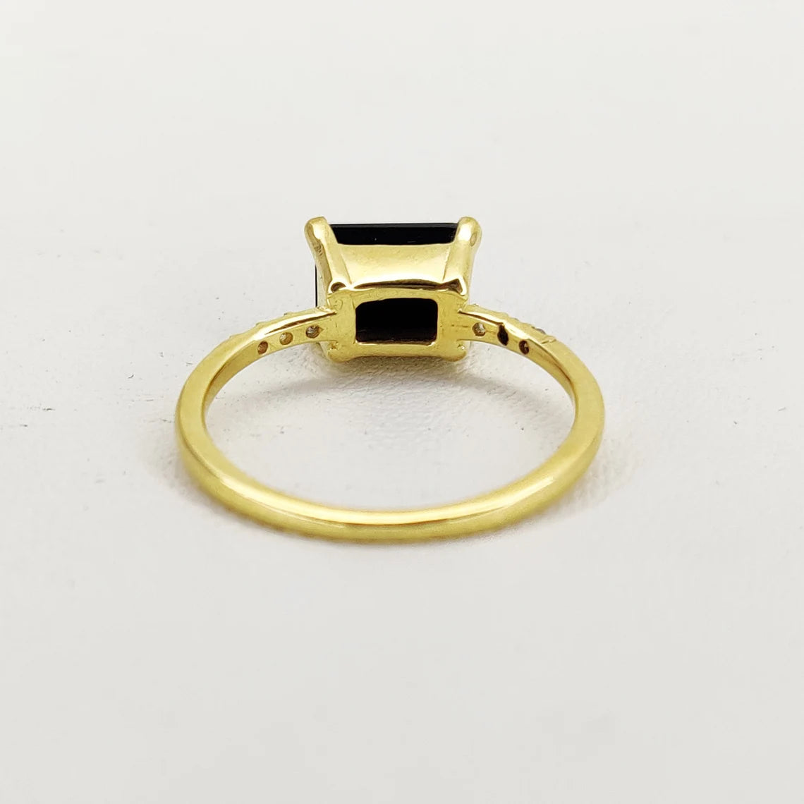 Black Onyx Gold Plated Sterling Stiler Ring - Octagon, Deep Black, CZ Onyx Handmade Ring