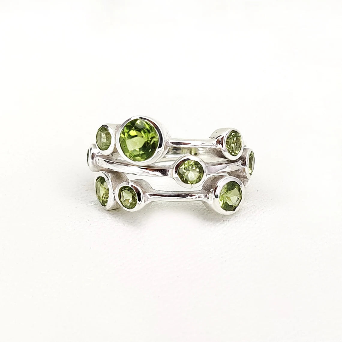 Peridot Ring, Green Bubbles Ring, August Birthstone, Natural Gemstone, Sterling Silver Ring, Modern Ring, Multi Stone Ring, Unique Gift