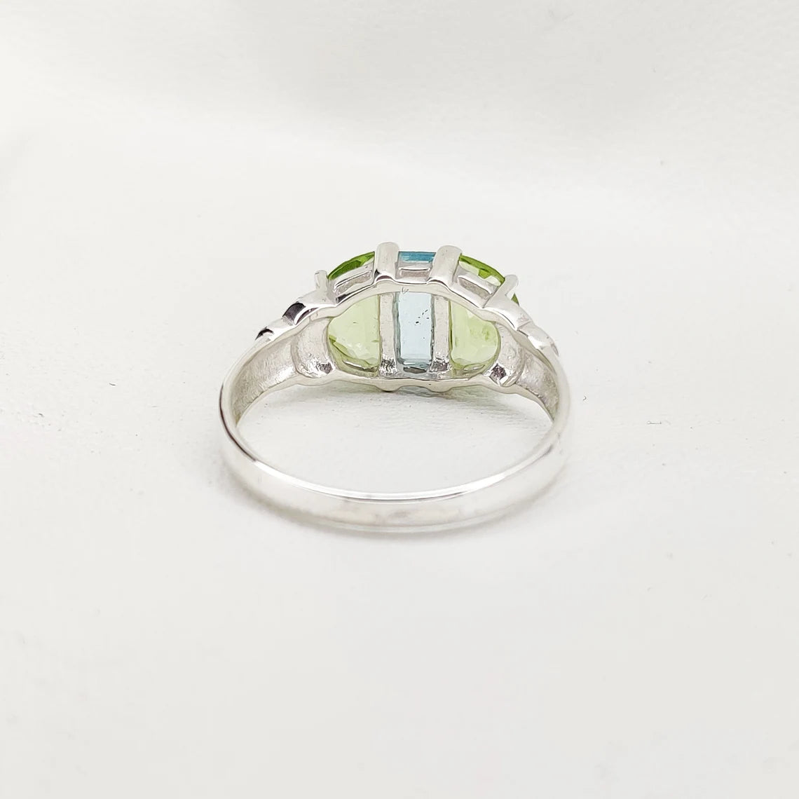 Blue Topaz Peridot Ring, Crescent Moon Ring, December August Birthstone, Unique Modern Ring, Sterling Silver, Gift For Her