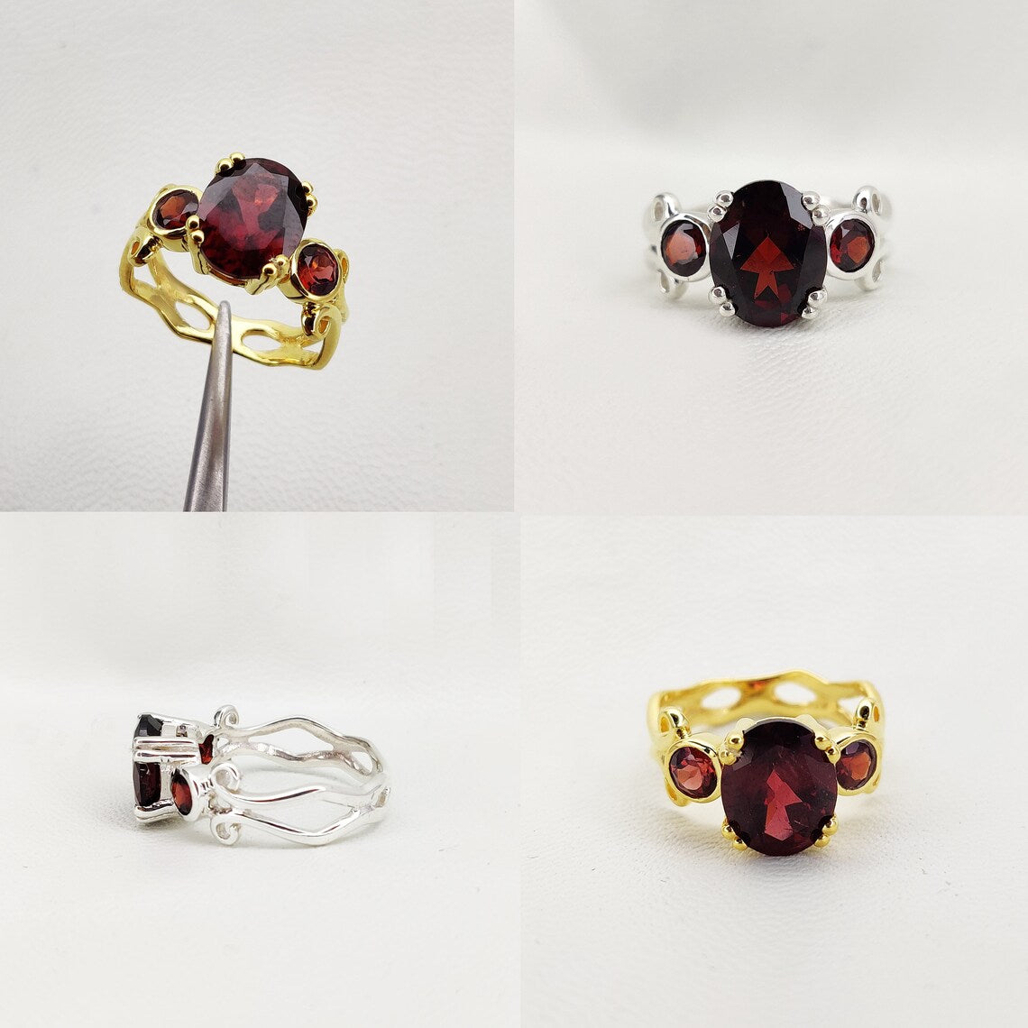 Garnet Gold Ring, Natural Garnet Ring, January Birthstone Ring, Gemstone Ring, Sterling Silver Stack Ring