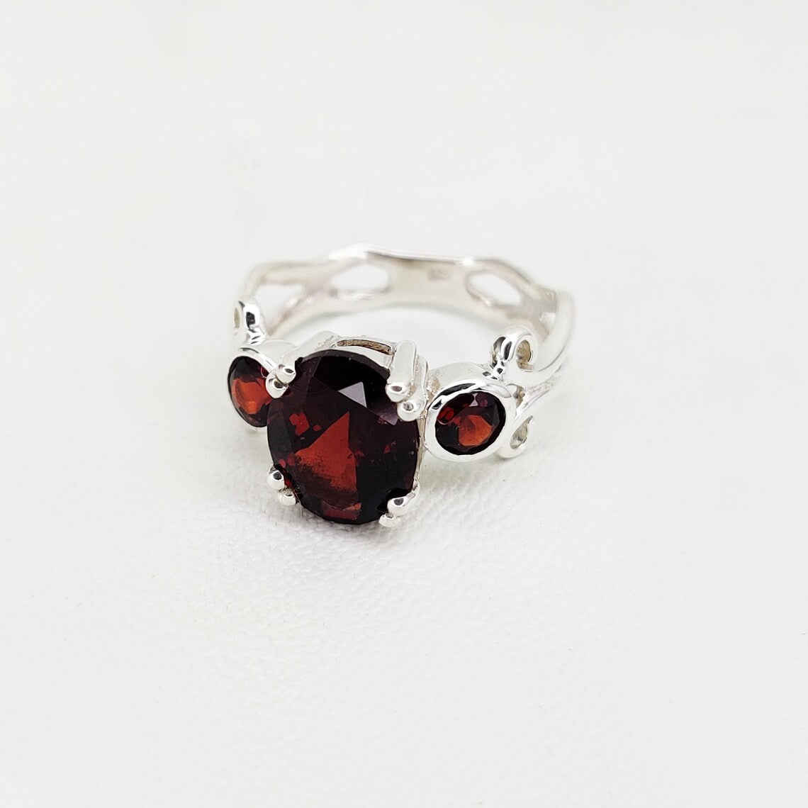 Garnet Gold Ring, Natural Garnet Ring, January Birthstone Ring, Gemstone Ring, Sterling Silver Stack Ring