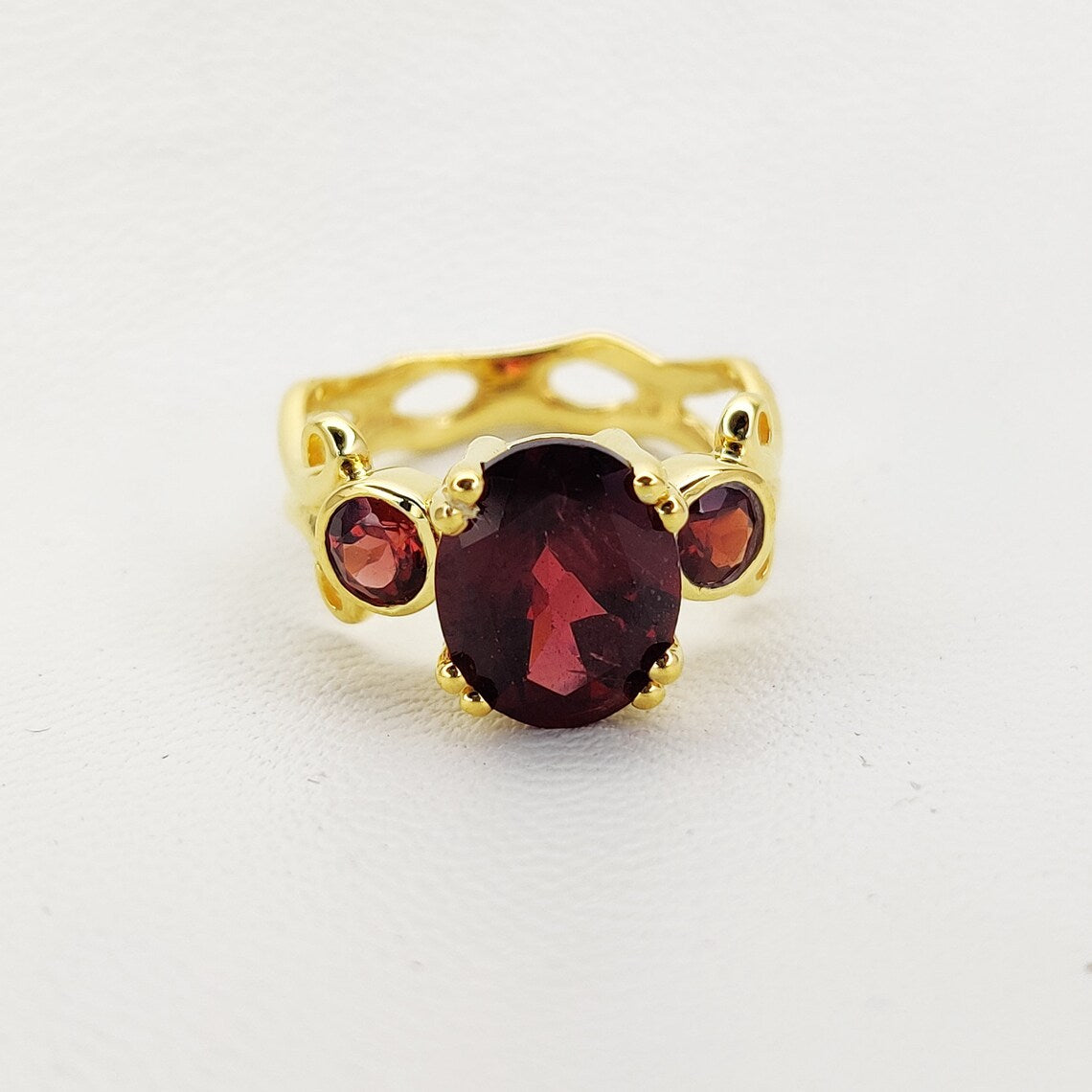 Garnet Gold Ring, Natural Garnet Ring, January Birthstone Ring, Gemstone Ring, Sterling Silver Stack Ring