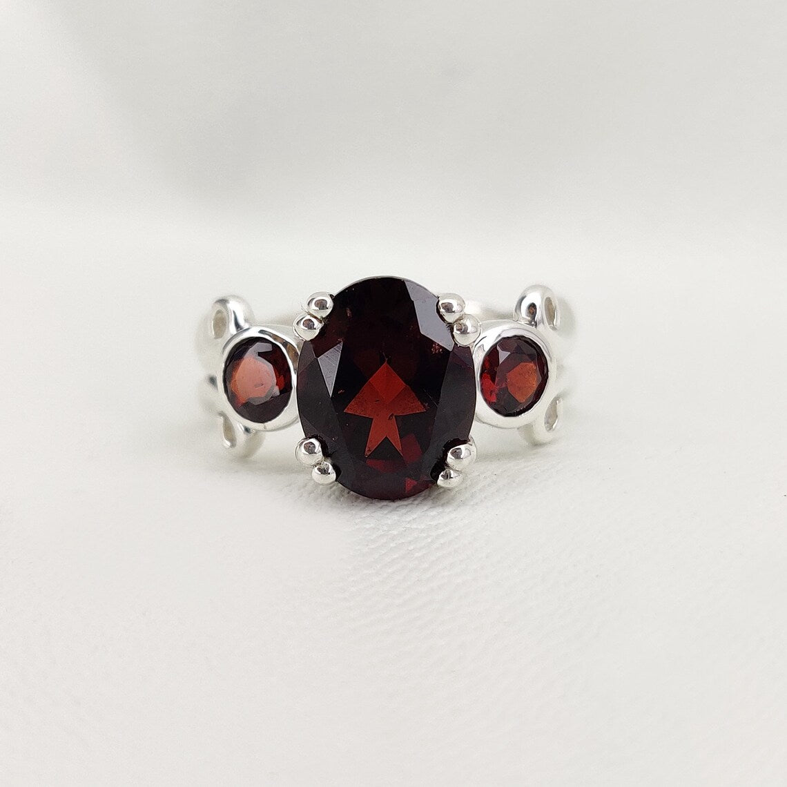 Garnet Gold Ring, Natural Garnet Ring, January Birthstone Ring, Gemstone Ring, Sterling Silver Stack Ring