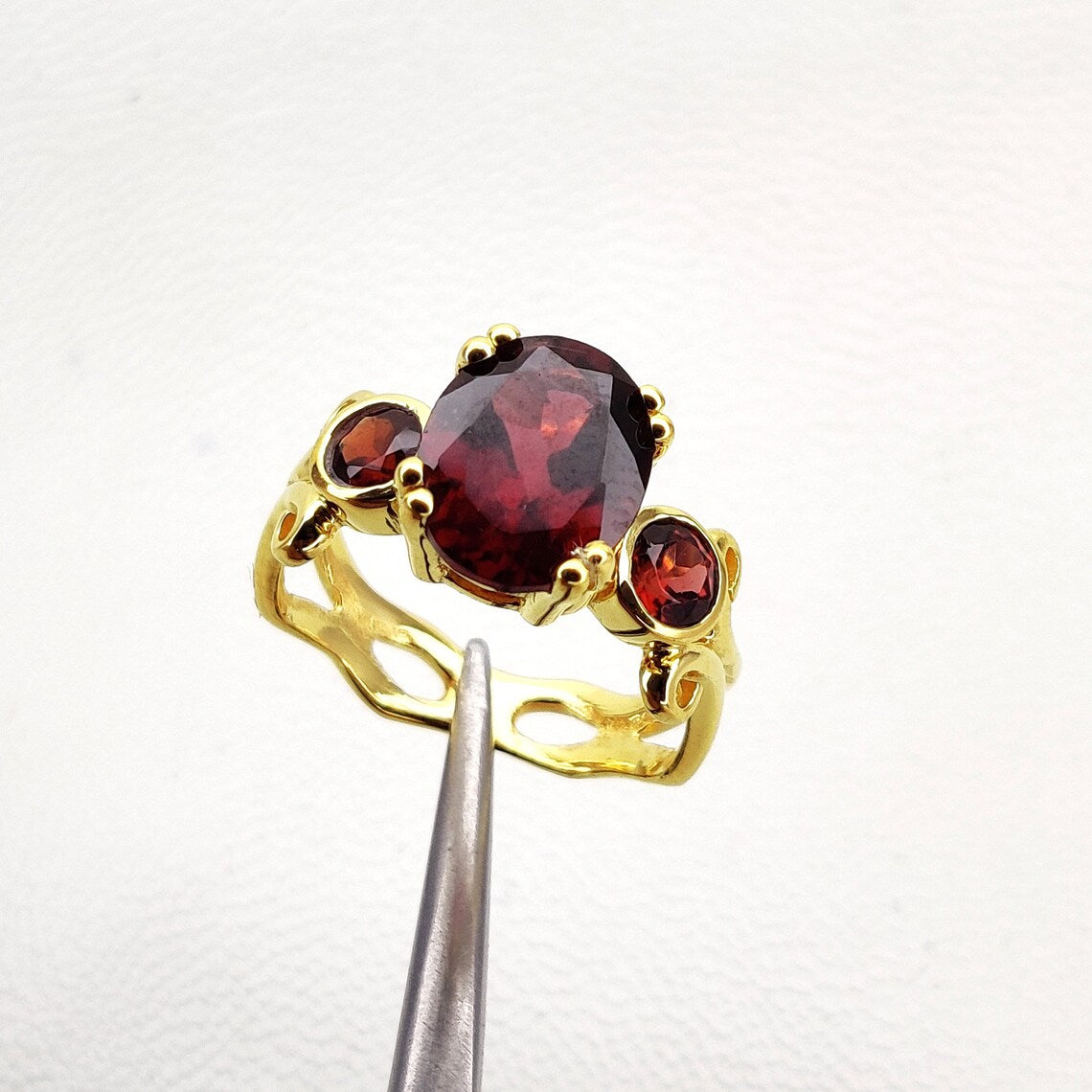 Garnet Gold Ring, Natural Garnet Ring, January Birthstone Ring, Gemstone Ring, Sterling Silver Stack Ring