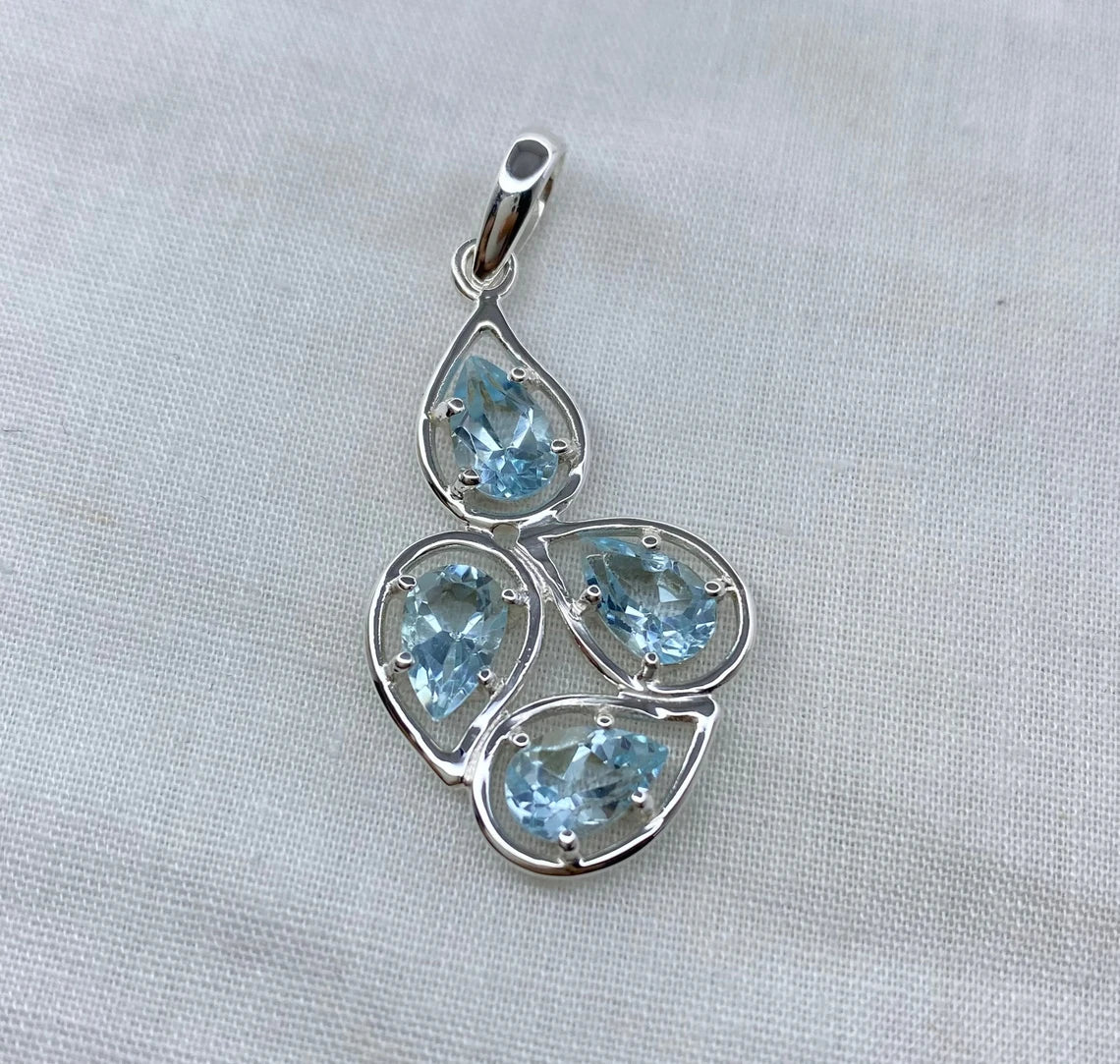 Natural Blue Topaz Handmade Silver Pendant - 925 Sterling Silver