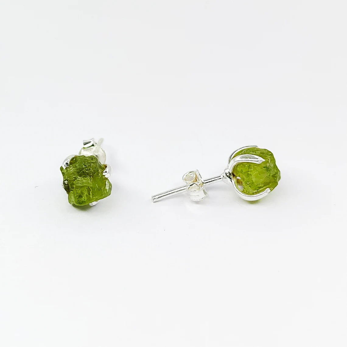 Rough Peridot Studs Earring, Raw Peridot Studs Posts Earrings, Prong Earring, August Birthstone, Peridot Stud Earring,