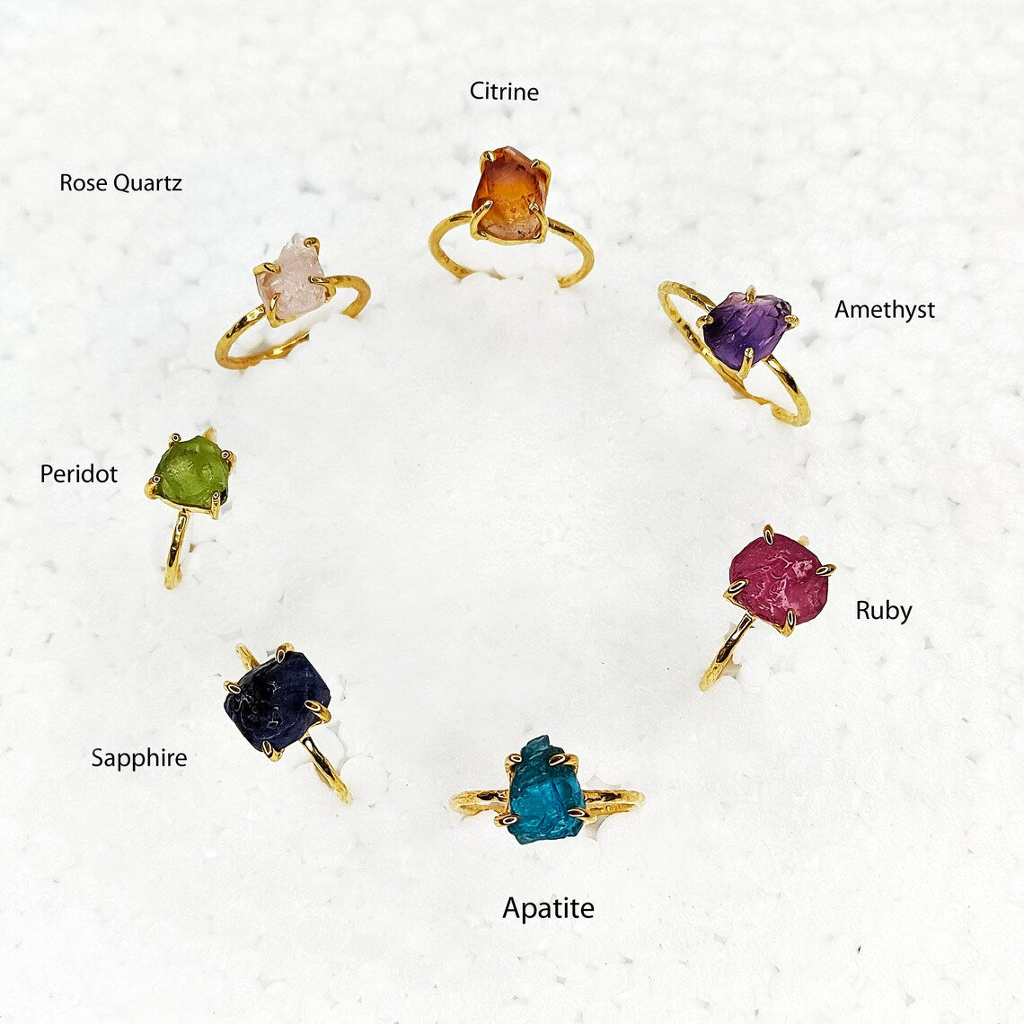 Raw Peridot Ring, Raw Citrine Ring, Raw Apatite Ring, Raw Amethyst Ring, Raw Rose Quartz Ring, Raw Ruby Ring, Raw Sapphire Ring, Gold Ring