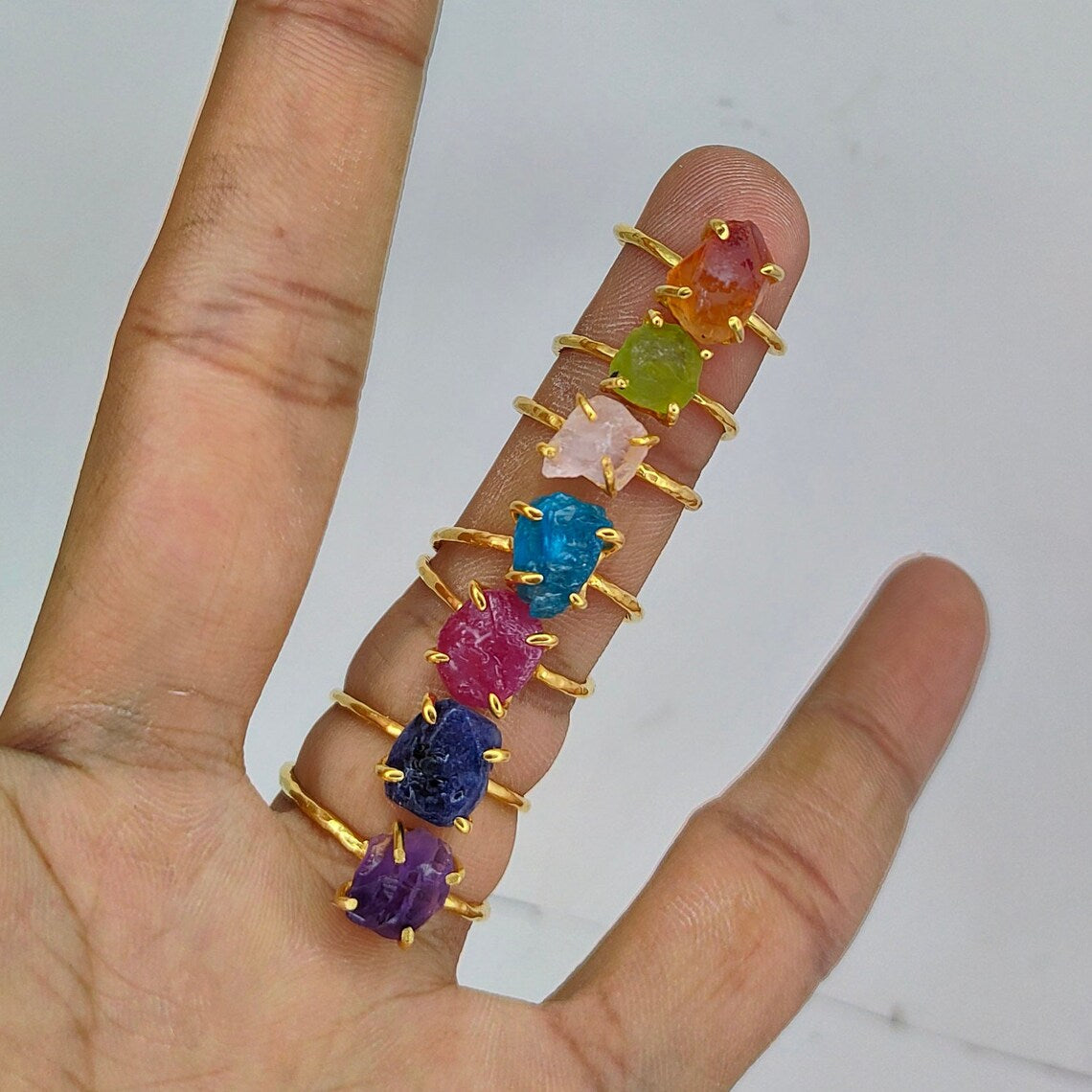 Rough Gemstones Gold Ring, Raw Gemstones Rings