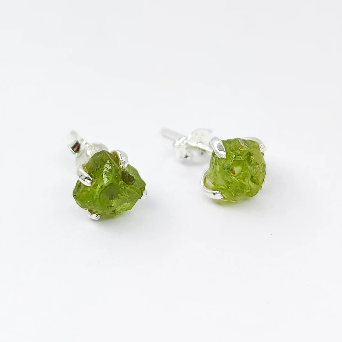 Rough Peridot Studs Earring, Raw Peridot Studs Posts Earrings, Prong Earring, August Birthstone, Peridot Stud Earring,