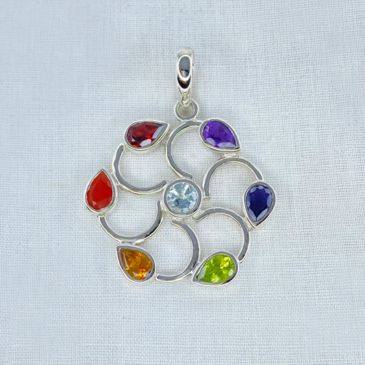 7 Chakras Stone Necklace - 925 Sterling Silver Healing Handmade Pendant Jewelry with Real Gemstones