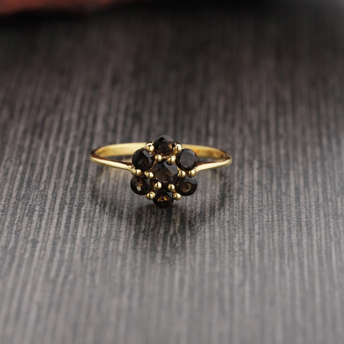 Round Smoky Topaz Cluster Ring, Smoky Topaz Gold Ring, Smoky Quartz Gemstone Ring, Smoky Round Faceted Ring, Brown Stone Ring, Handmade