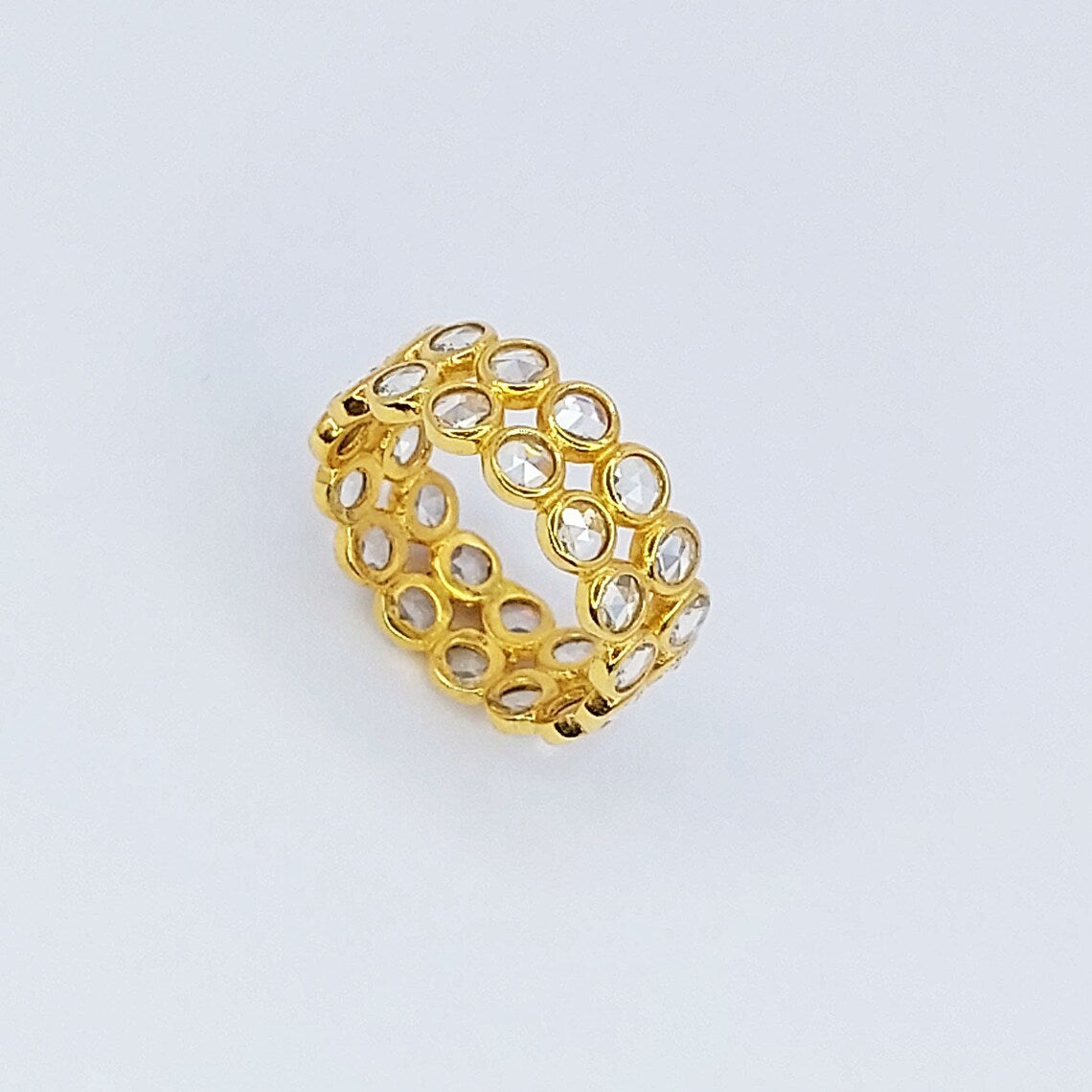 Polki Crystal Engagement Gold Band Ring