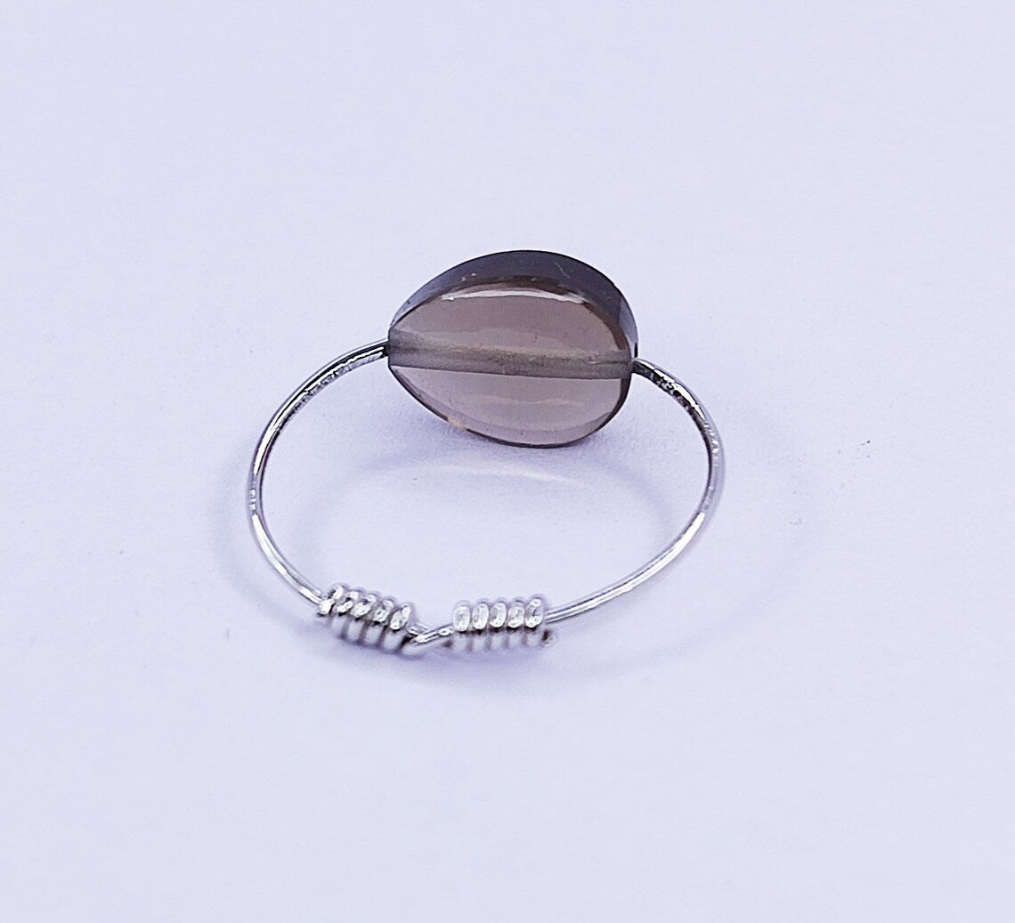 Smoky Quartz Drilled Setting Ring, Smoky Quartz Wire Wrap Ring- Pear Smoky Ring