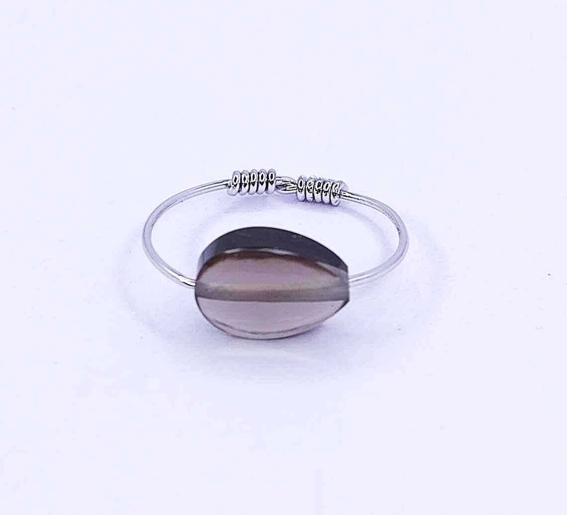 Smoky Quartz Drilled Setting Ring, Smoky Quartz Wire Wrap Ring- Pear Smoky Ring