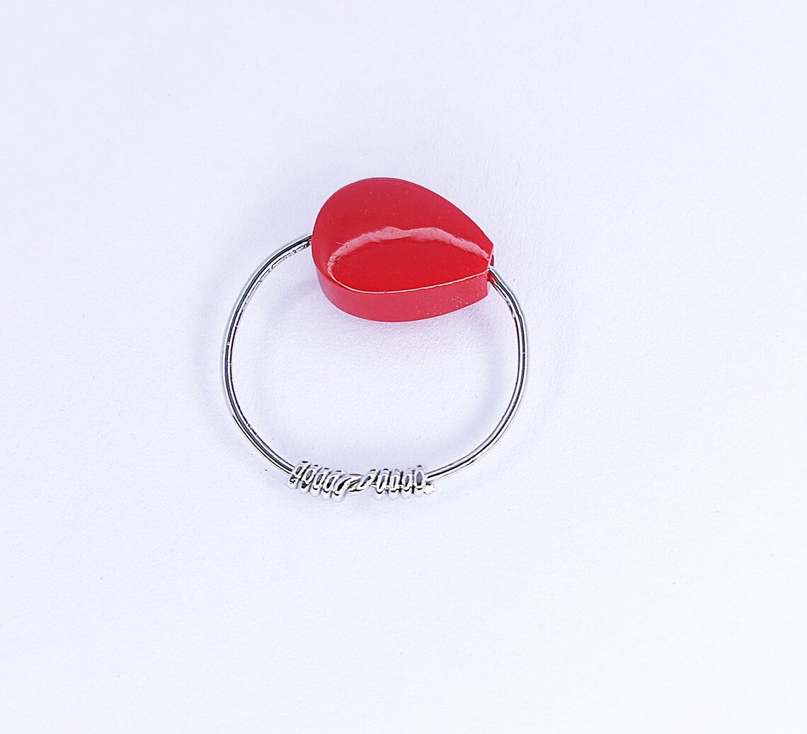 Coral Ring - Drilled Coral Ring - Pear Ring - Coral Stone Ring - Gemstone Ring - Birthstone Ring