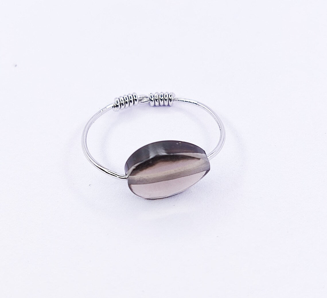 Smoky Quartz Drilled Setting Ring, Smoky Quartz Wire Wrap Ring- Pear Smoky Ring