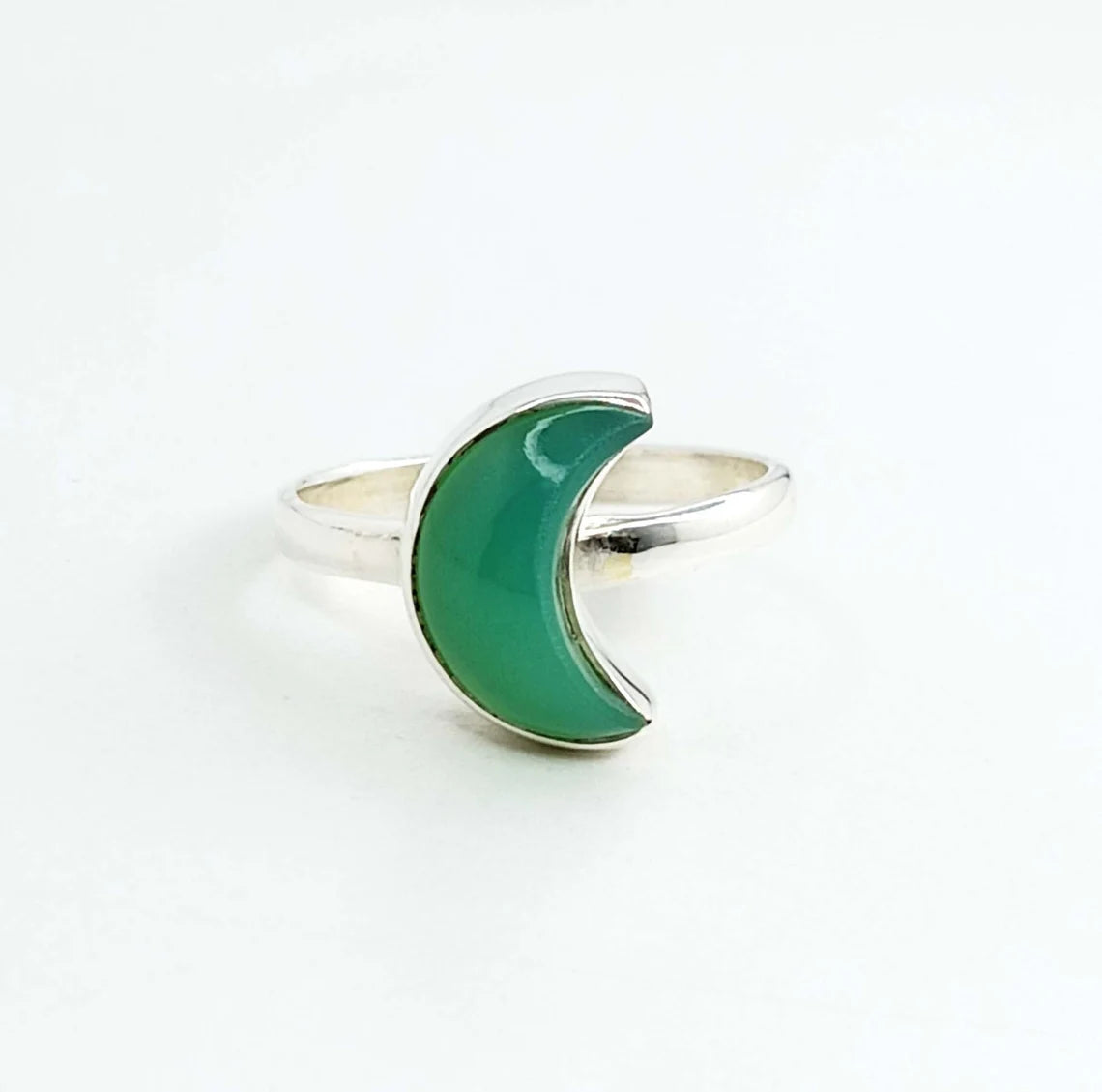 Crescent Moon Green Onyx Ring - Silver Green Onyx Ring - 925 Sterling Silver Green Onyx Gemstone Ring - Moon Shape