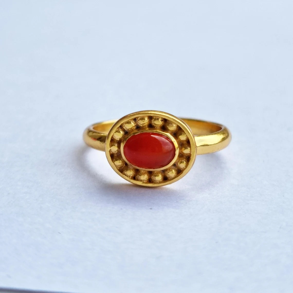 Oval Carnelian 18k Gold Ring, Carnelian Gemstone Ring, Carnelian Oval Cabochon Ring, Handmade Ring, Statement Ring, August Birthstone Ring
