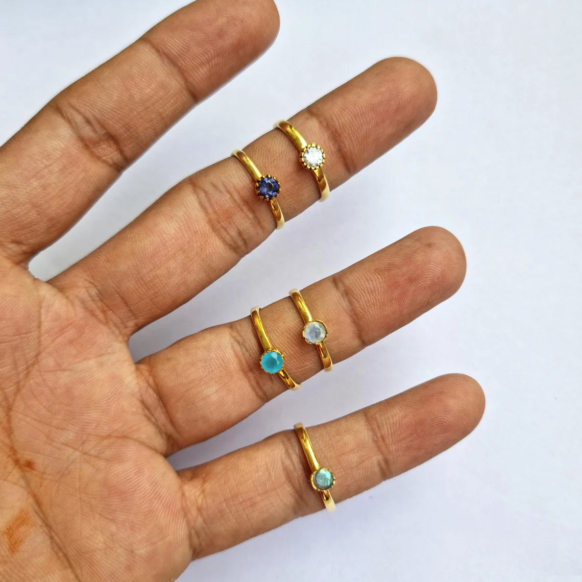 Tiny Blue Chalcedony Ring, 925 Sterling Silver Stacking Ring