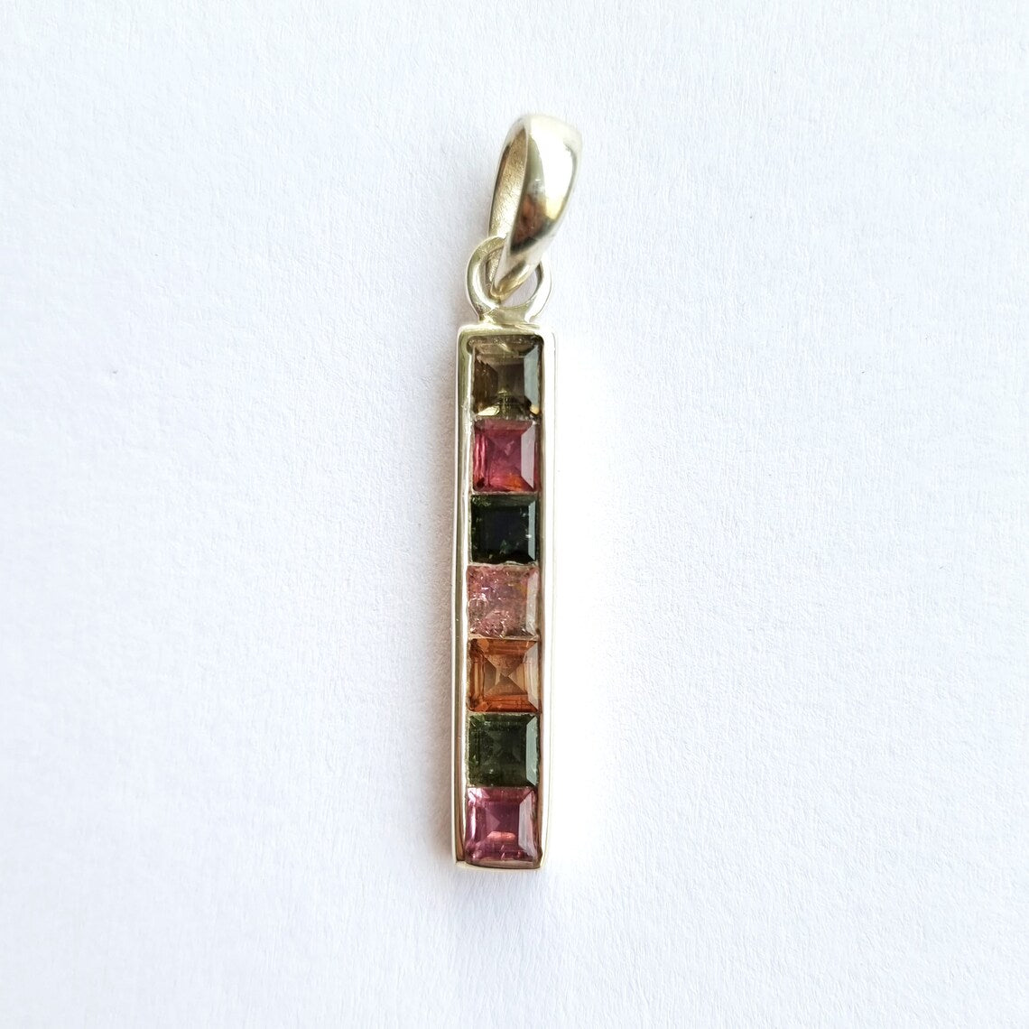 Natural Multi Tourmaline Silver Pendant