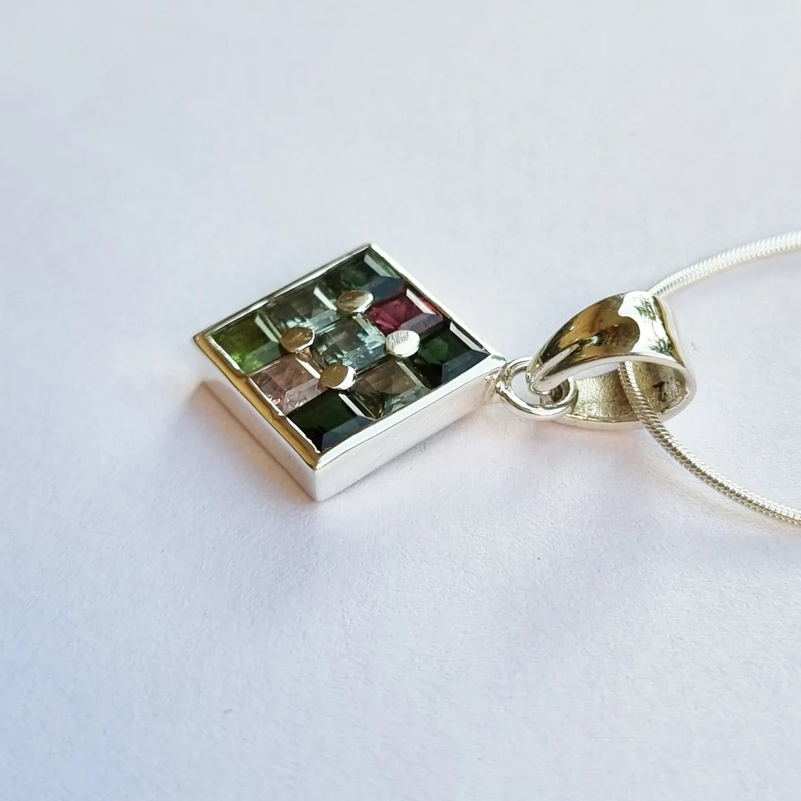 Natural Green Tourmaline Pendant, 925 Sterling Silver Tourmaline Gemstone pendant, Multi Tourmaline Silver Necklace