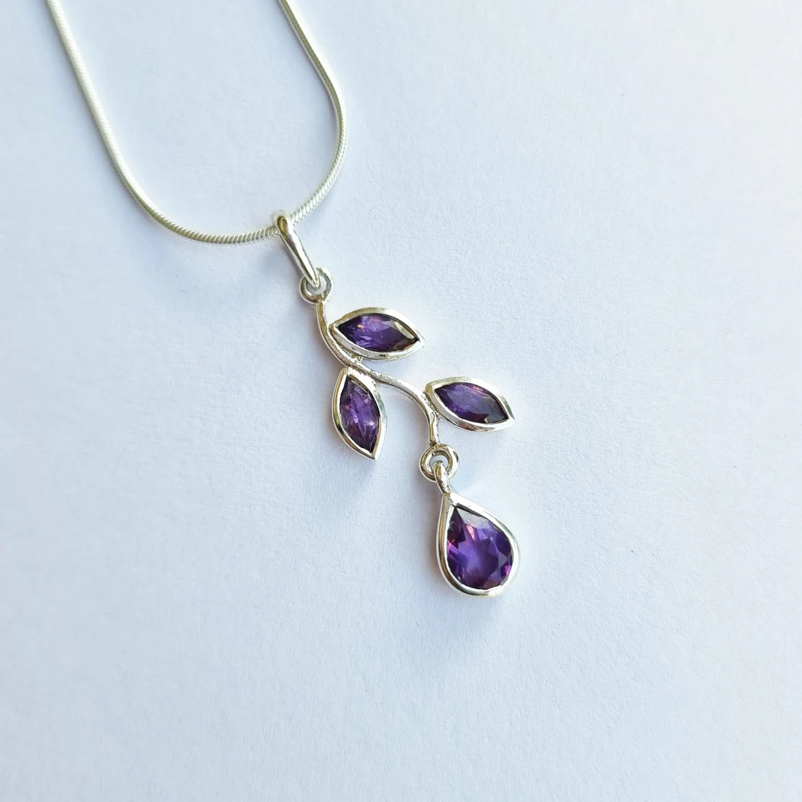 Natural Amethyst Pendant - Leaf Amethyst Pendant - Multi Amethyst Pendant - Amethyst Gemstone Pendant - Amethyst Silver Pendant
