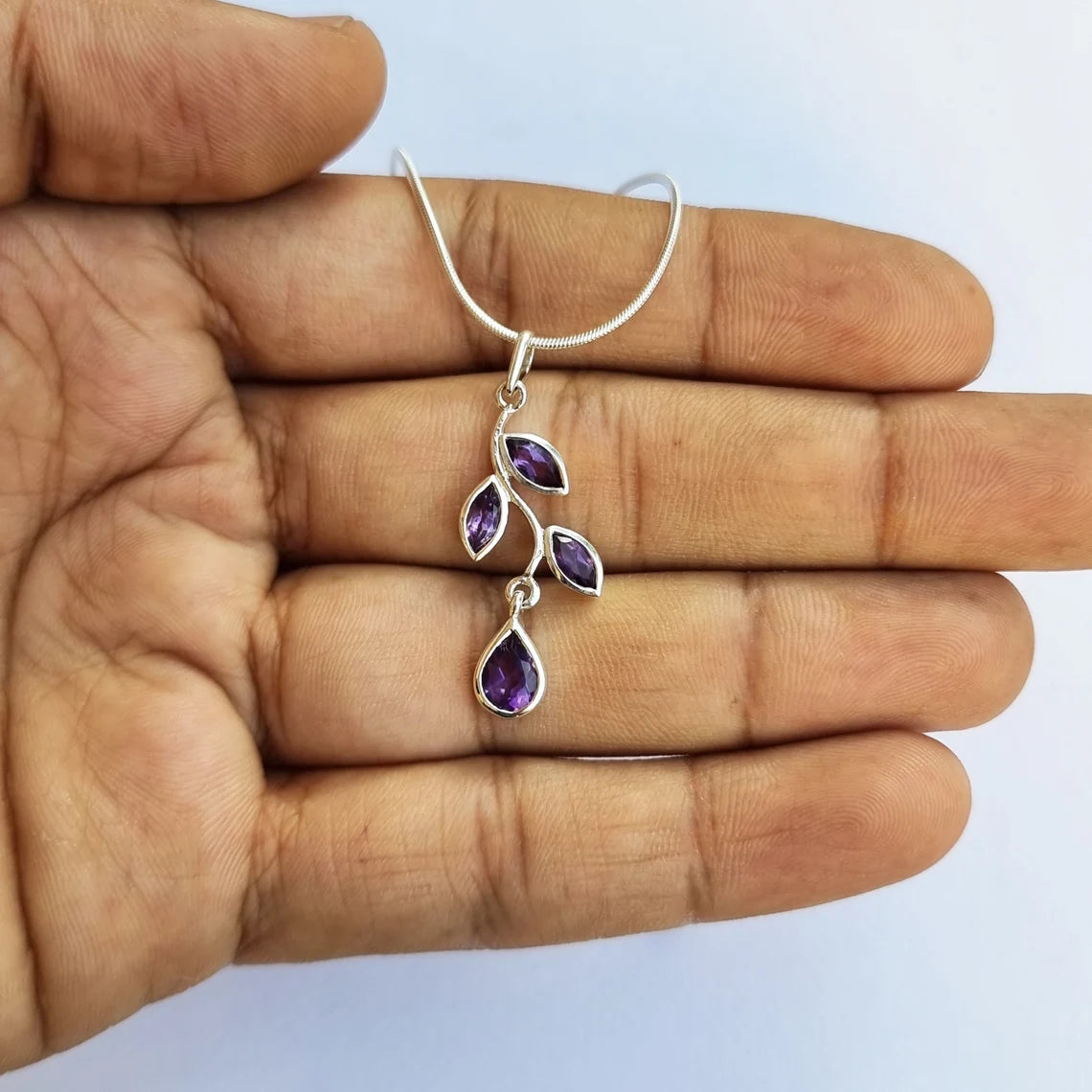 Natural Amethyst Pendant - Leaf Amethyst Pendant - Multi Amethyst Pendant - Amethyst Gemstone Pendant - Amethyst Silver Pendant